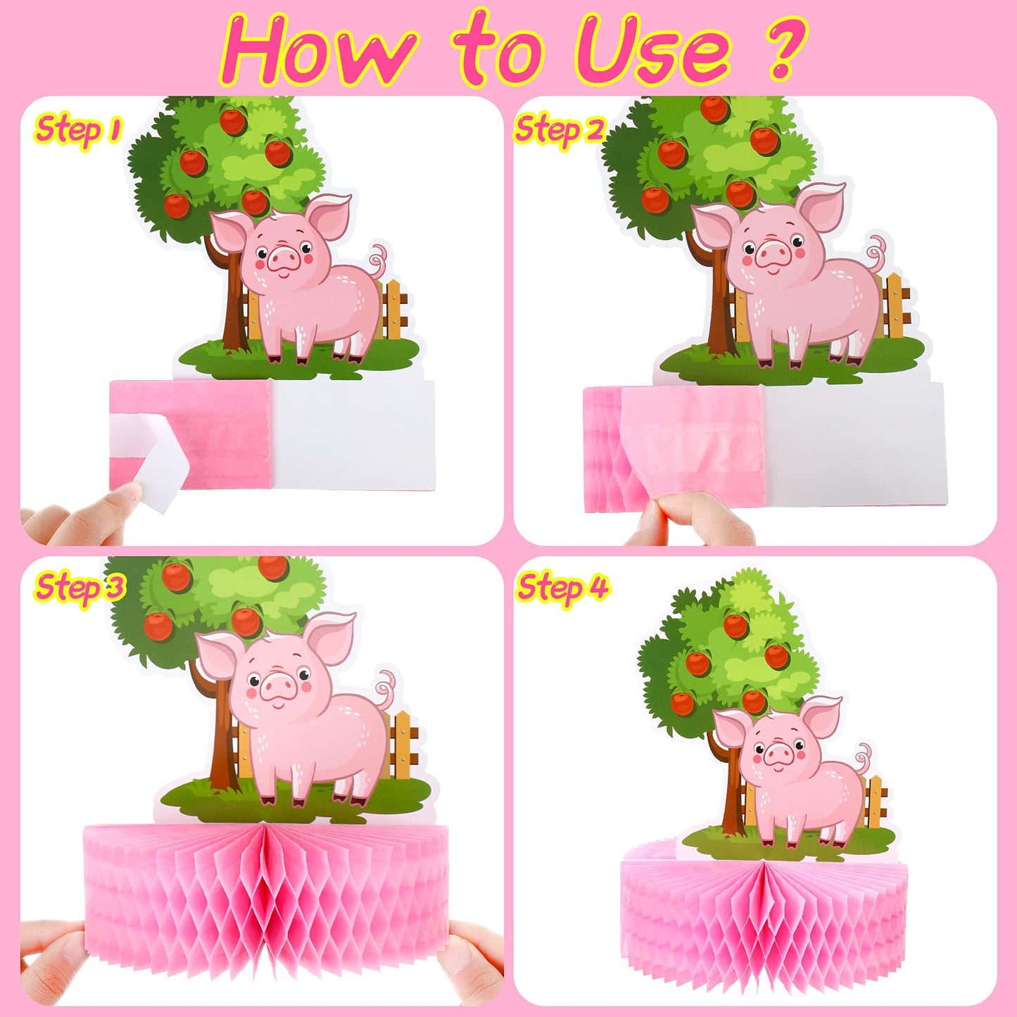 Threan 6 Pcs Farm Animals Honeycomb Centerpieces — Colorful Barnyard Birthday Party Decorations