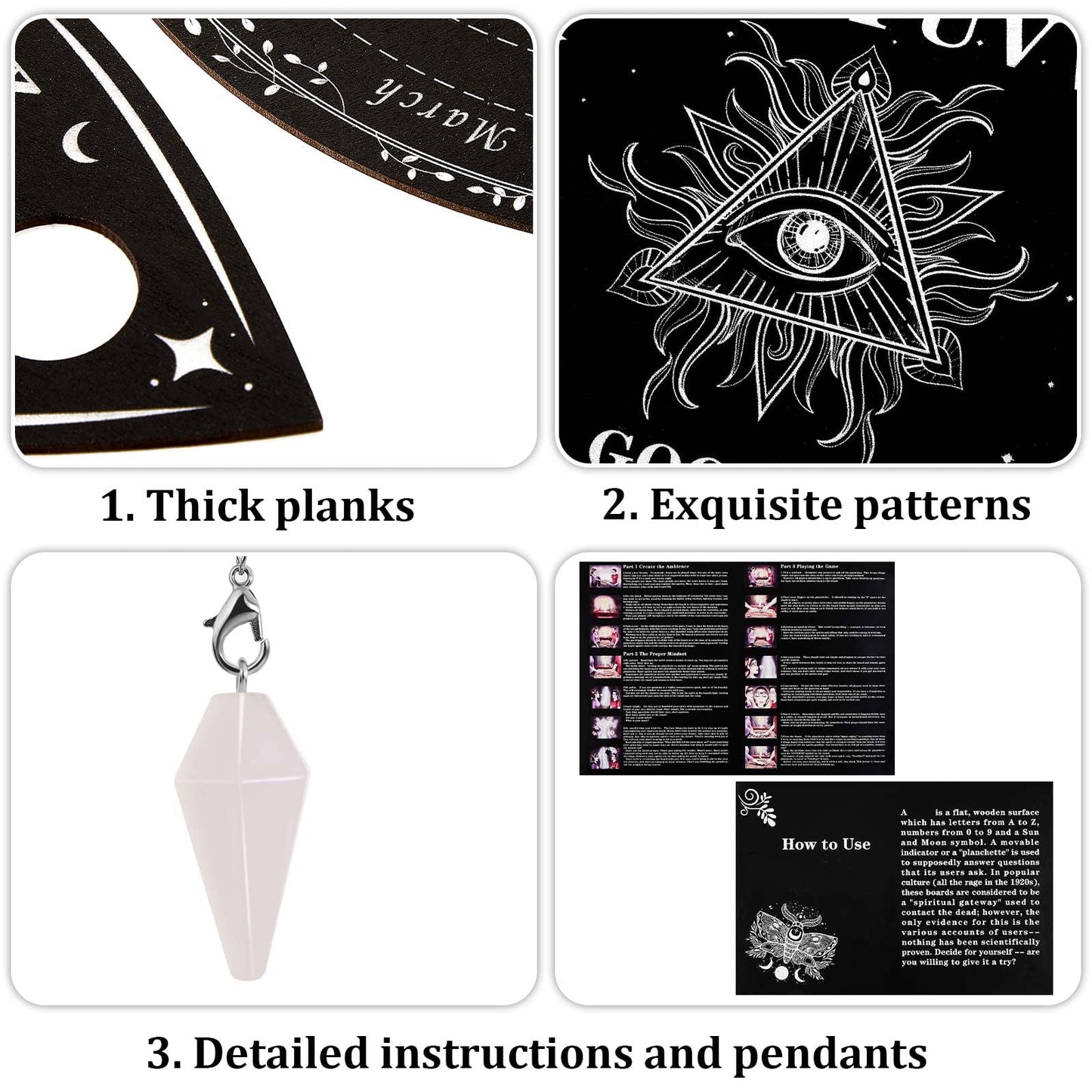 Threan Pendulum Dowsing Board with Amethyst Set — Wooden Spirit Talking Board & Planchette