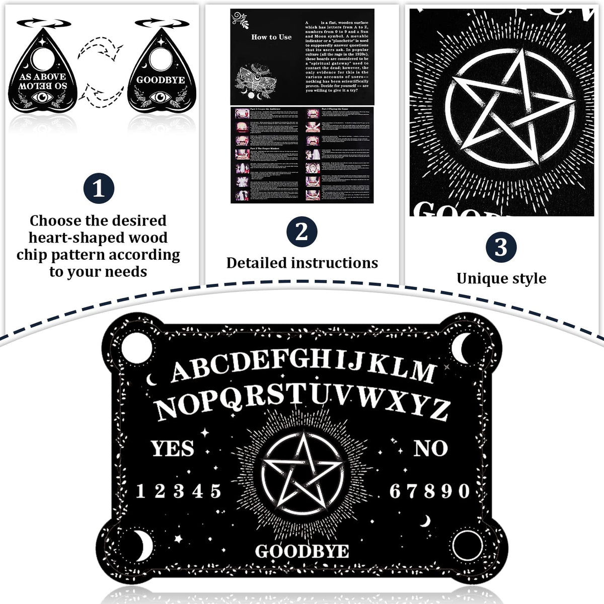 Threan Pendulum Dowsing Board with Amethyst Set – Wooden Spirit Talking Board & Crystal Necklace | Star Style