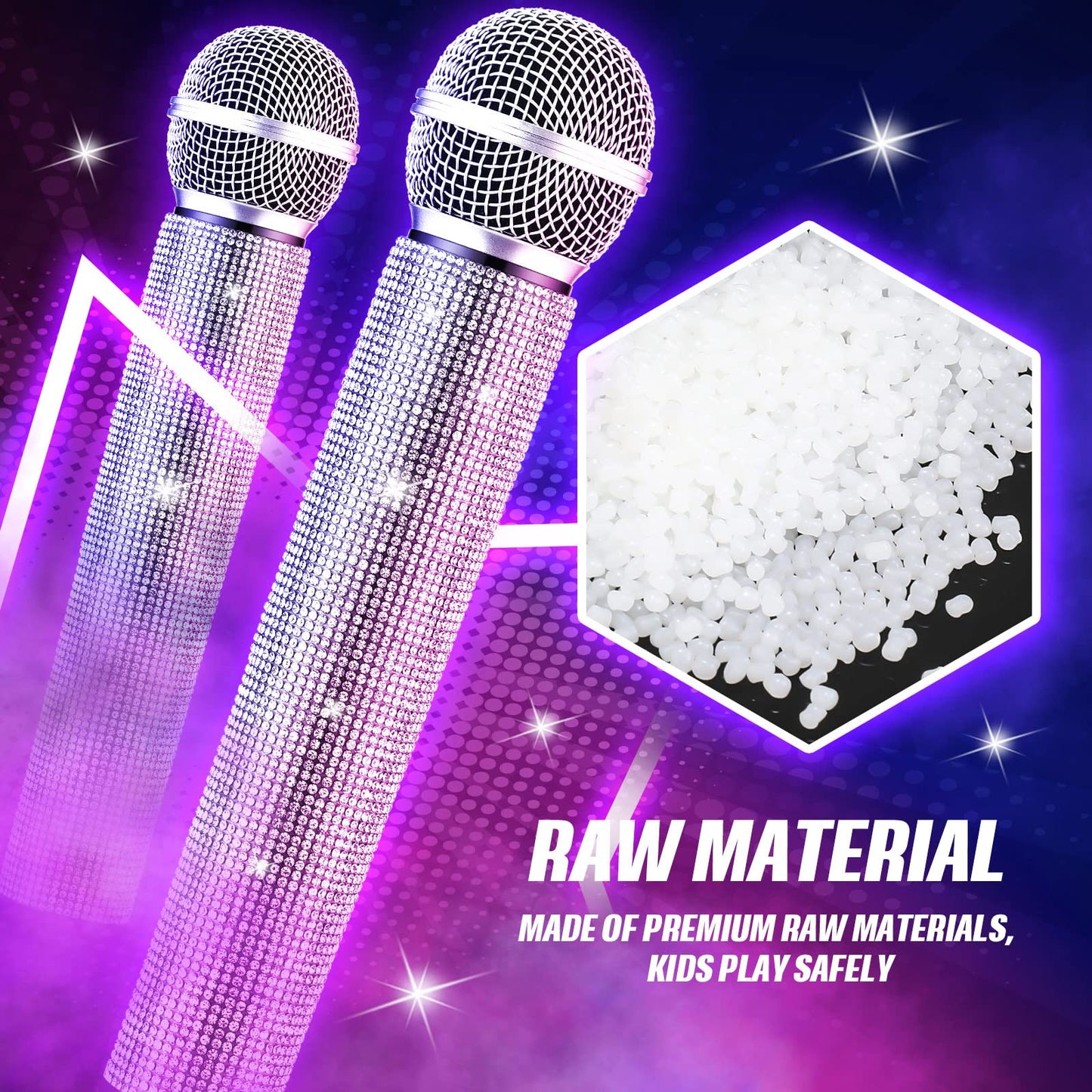 Threan 2 Pcs Fake Microphone Prop – Silver Glitter Rhinestone Play Mic for Parties & Cosplay