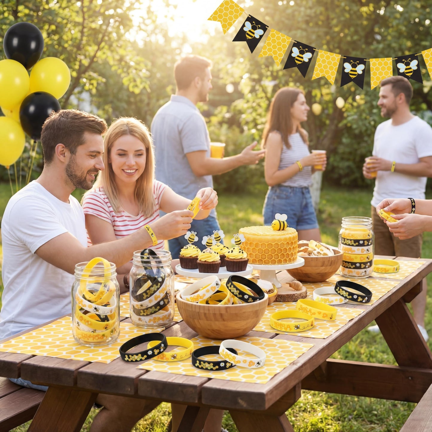 Threan Bee Silicone Bracelets – 96-Piece Bulk Honeybee Wristbands for World Bee Day & Party Favors