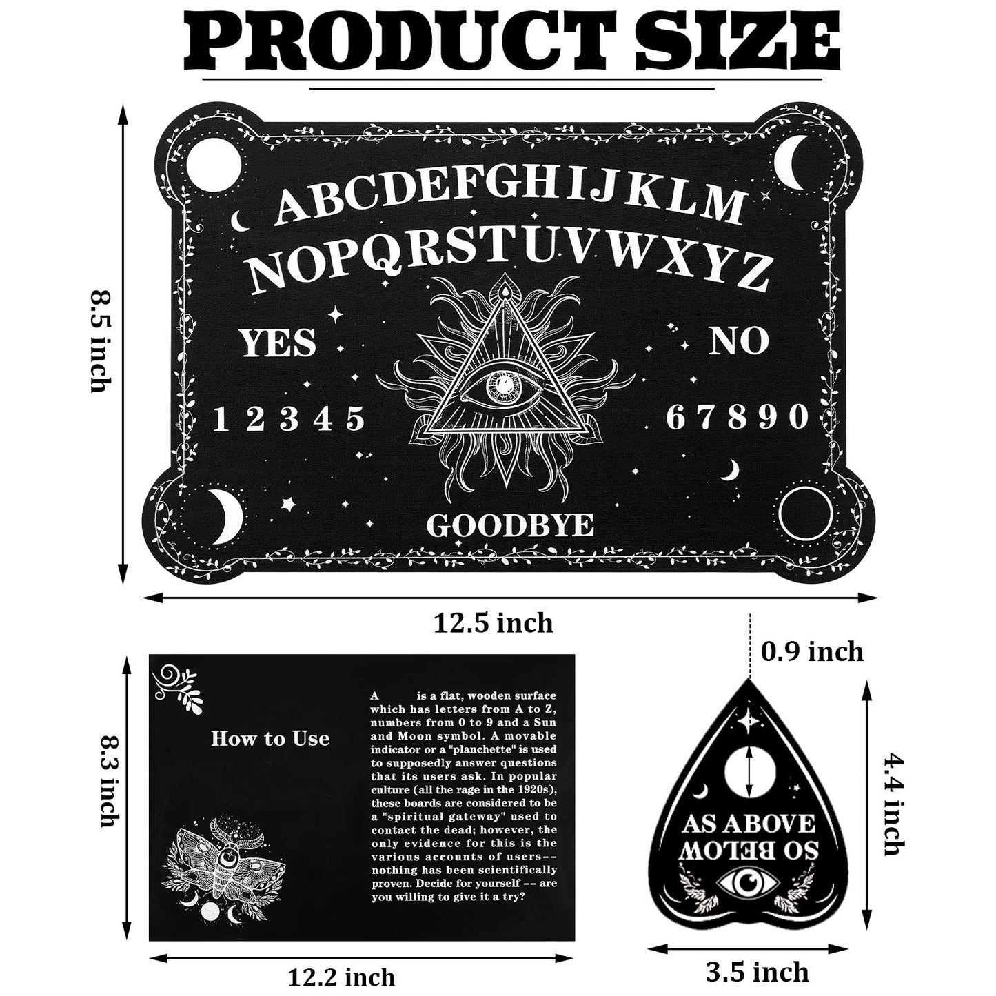 Threan Pendulum Dowsing Board with Amethyst Set — Wooden Spirit Talking Board & Planchette