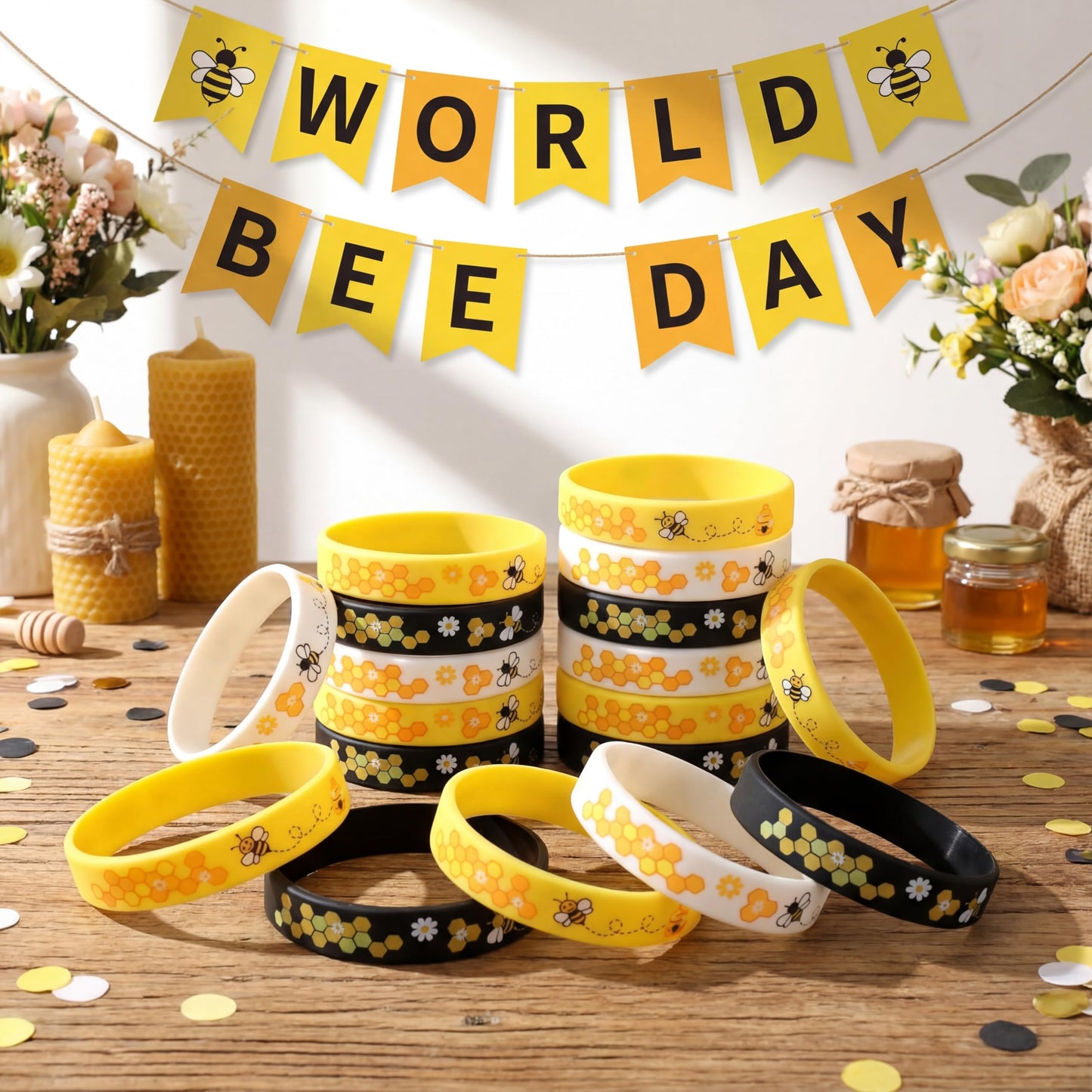 Threan Bee Silicone Bracelets – 96-Piece Bulk Honeybee Wristbands for World Bee Day & Party Favors
