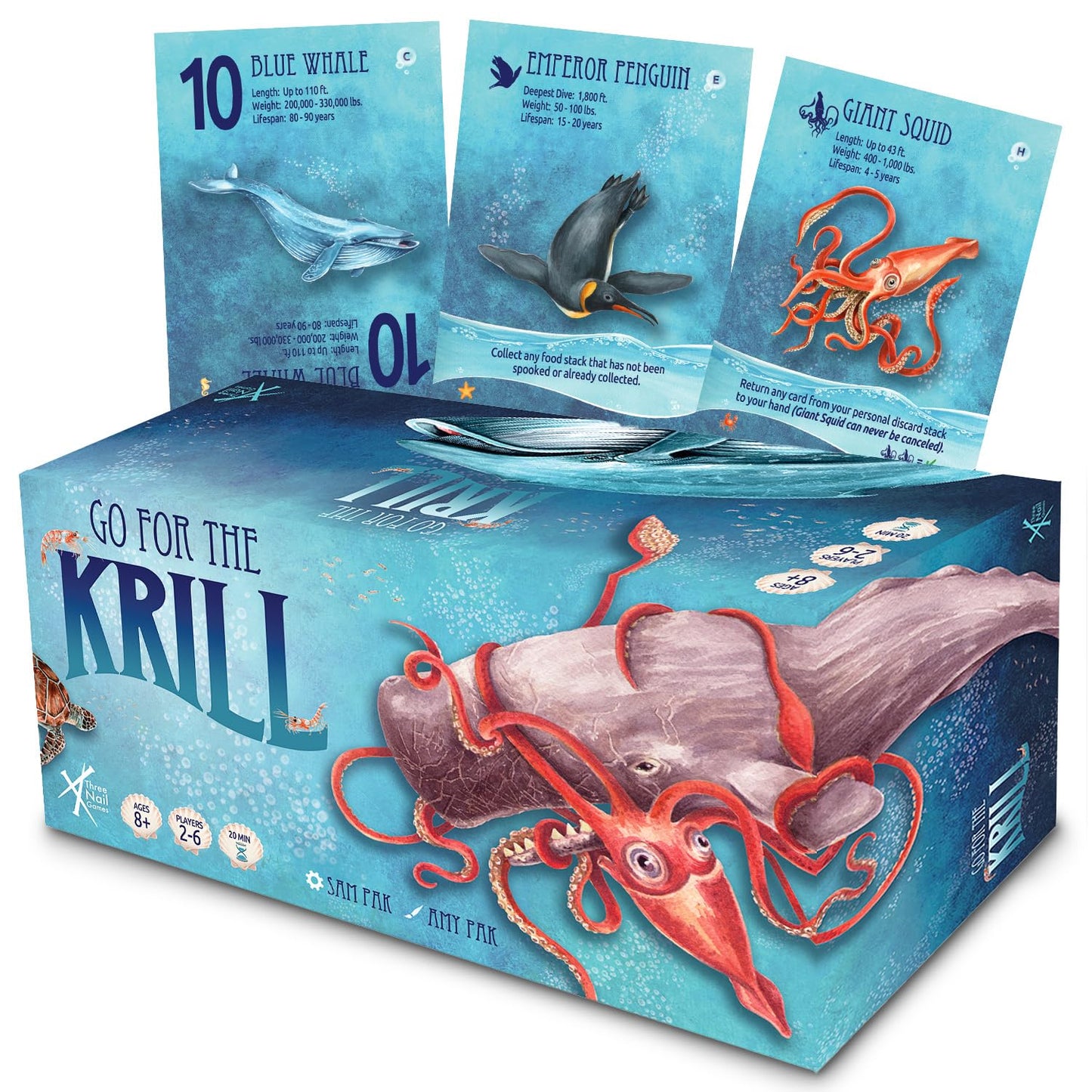 Three Nail Games Go for The Krill — Quick-Play Ocean Adventure Card Game for Family, Travel & Parties