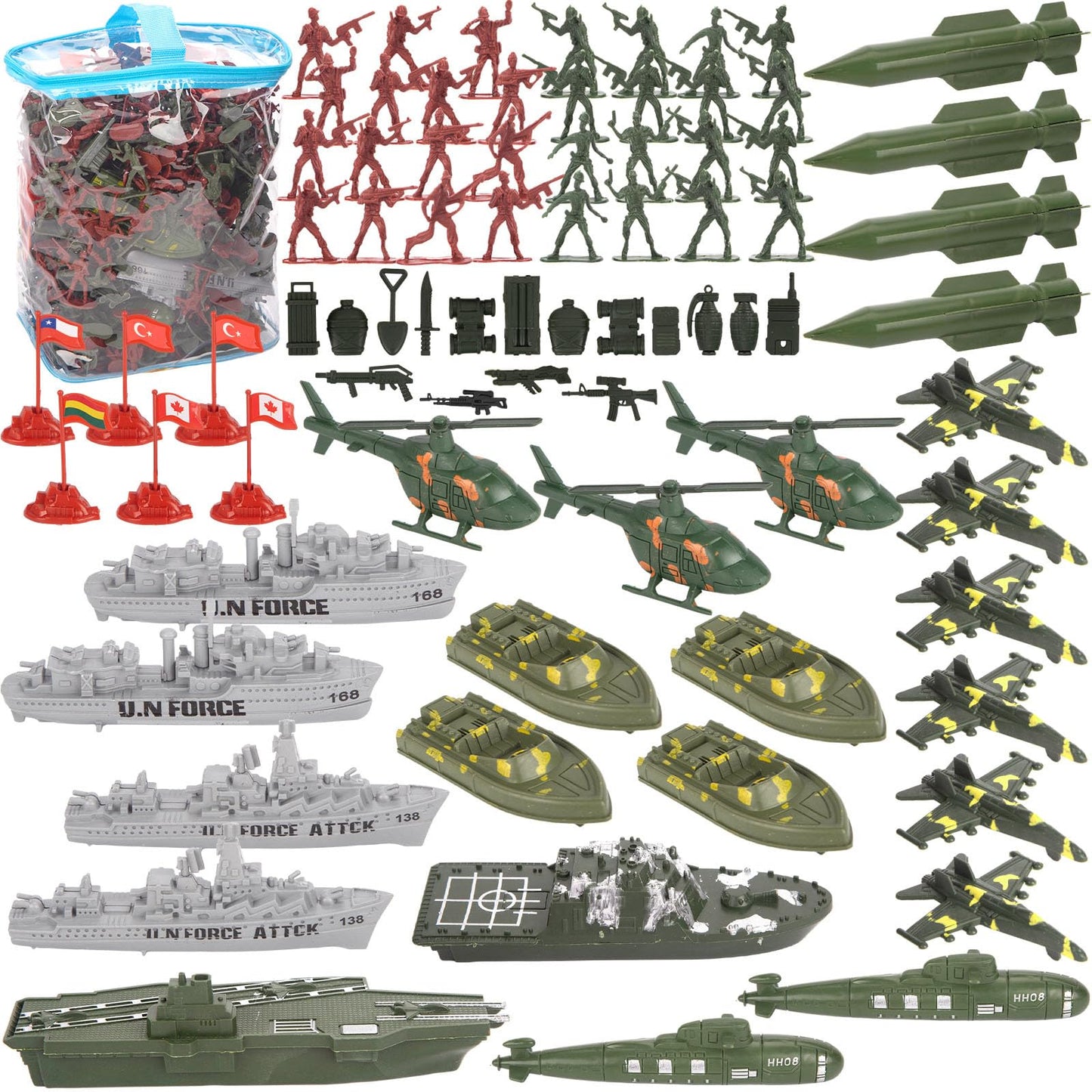 Three Otters 360PCS Army Men Military Set – Navy War Playset with Jets, Ships & Submarine for Kids 3+