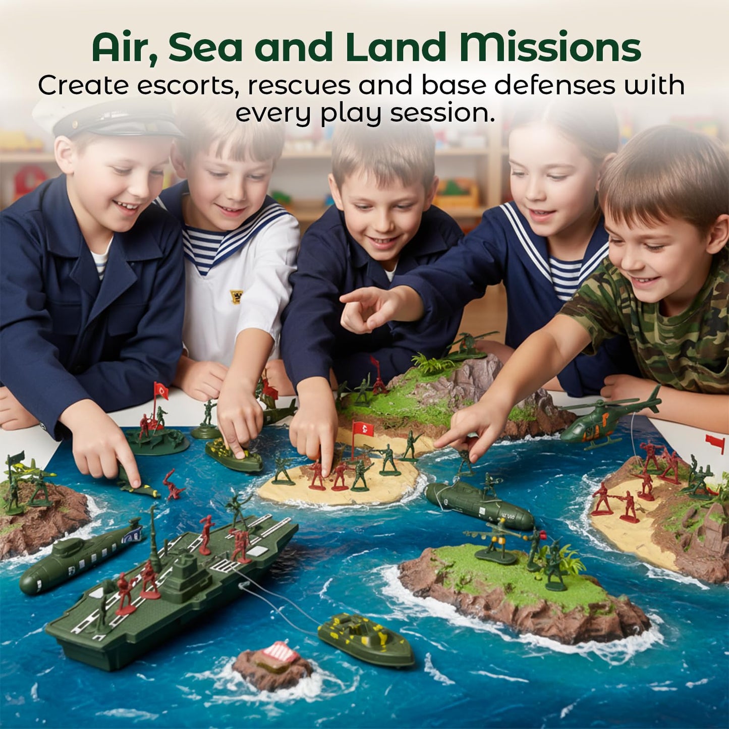 Three Otters 360PCS Army Men Military Set – Navy War Playset with Jets, Ships & Submarine for Kids 3+