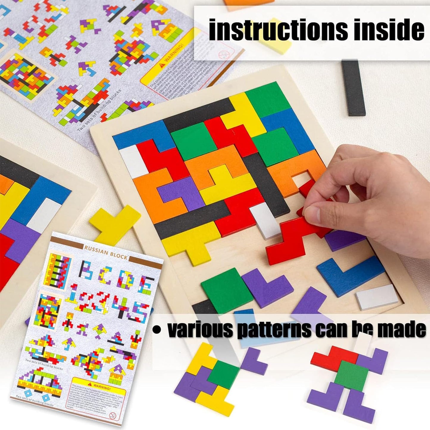Three Otters Wooden Blocks Puzzle 2-Set — Russian Brain Teaser, STEM Montessori Toy
