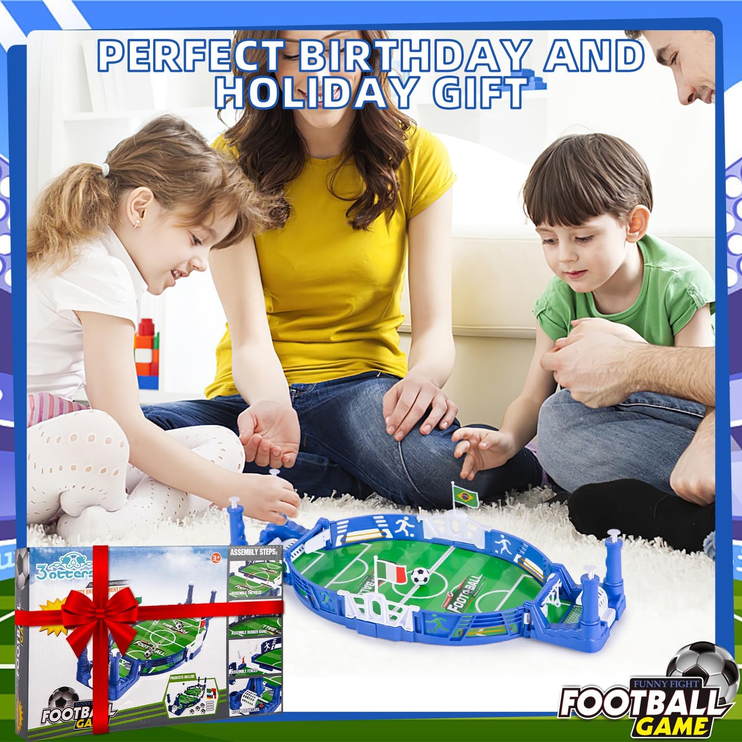 3 otters Mini Soccer Board Game – Family Foosball Tabletop for Kids & Adults