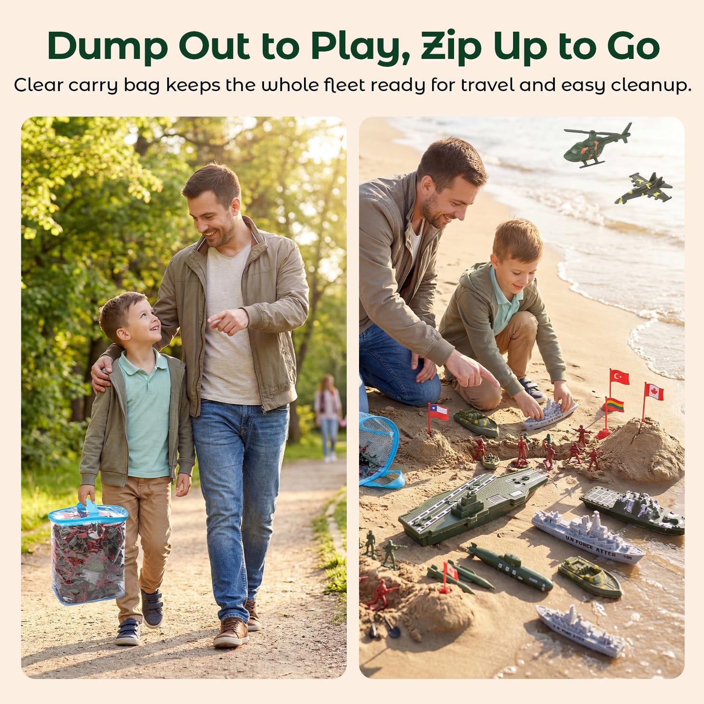 Three Otters 360PCS Army Men Military Set – Navy War Playset with Jets, Ships & Submarine for Kids 3+
