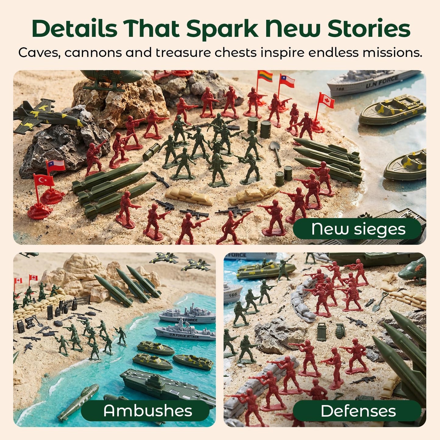Three Otters 360PCS Army Men Military Set – Navy War Playset with Jets, Ships & Submarine for Kids 3+