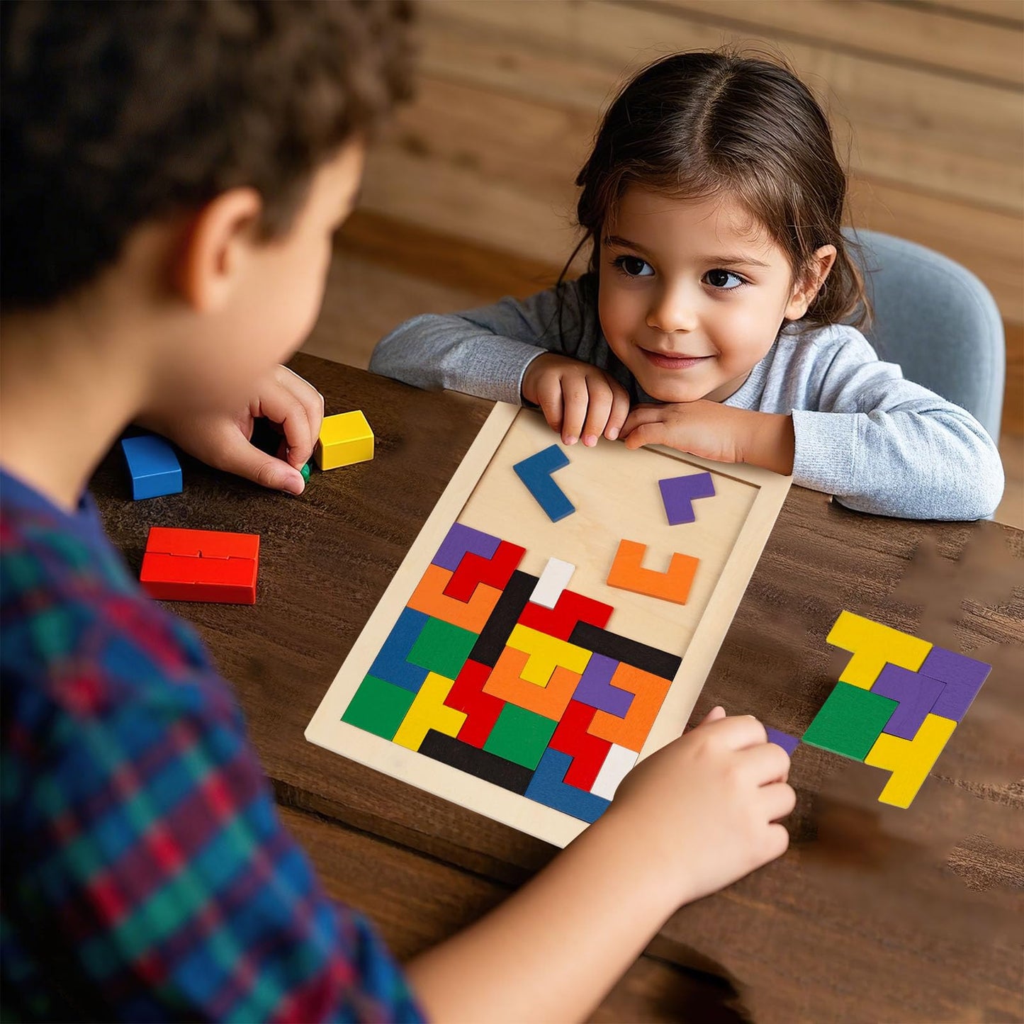 Three Otters Wooden Blocks Puzzle 2-Set — Russian Brain Teaser, STEM Montessori Toy