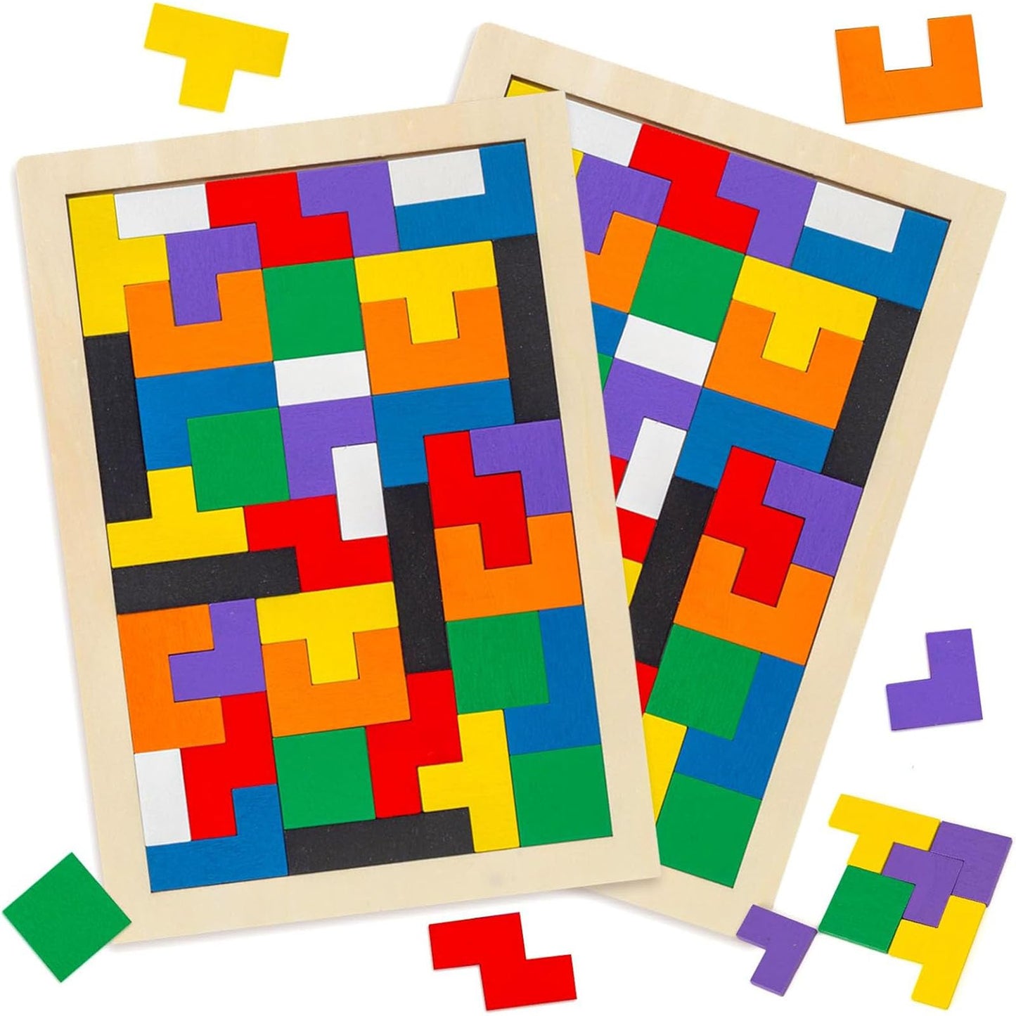 Three Otters Wooden Blocks Puzzle 2-Set — Russian Brain Teaser, STEM Montessori Toy