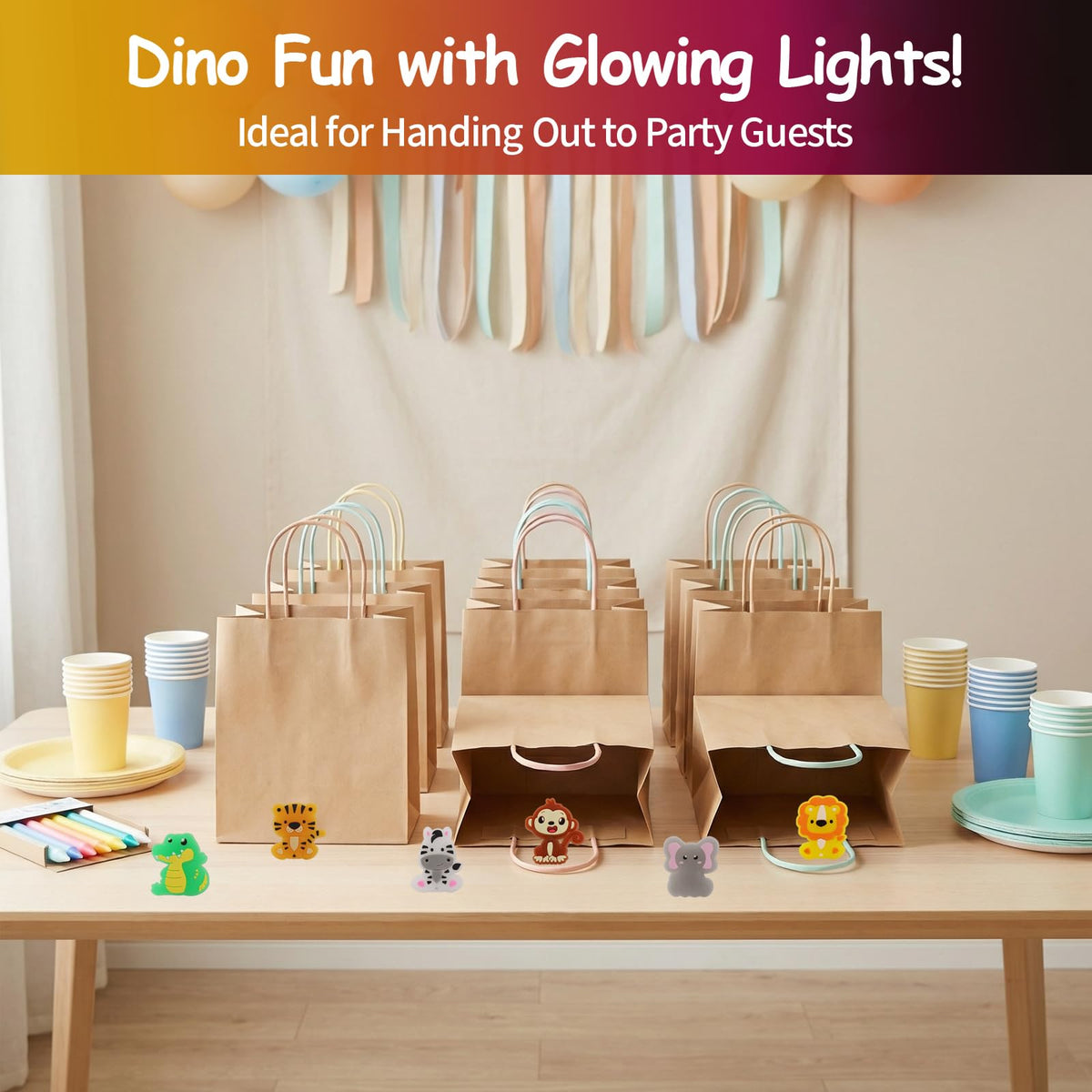 Threelf Jungle Safari Animal Finger Lights – 24 LED Ring Party Favors