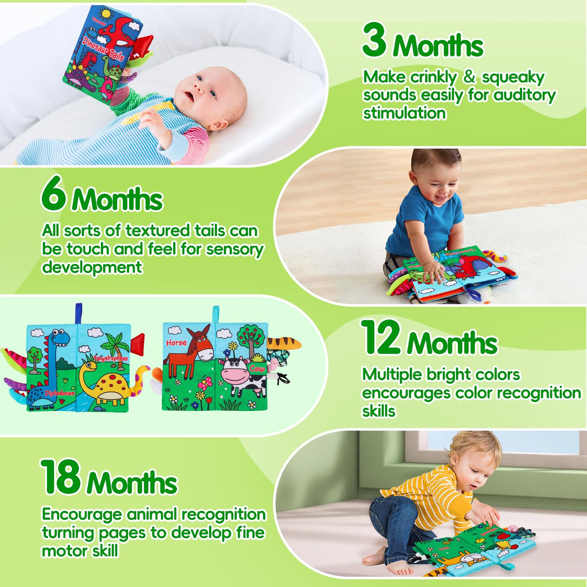 Thremhoo 2-Pack High-Contrast Crinkle Baby Books | 0-6 Months Sensory Toys