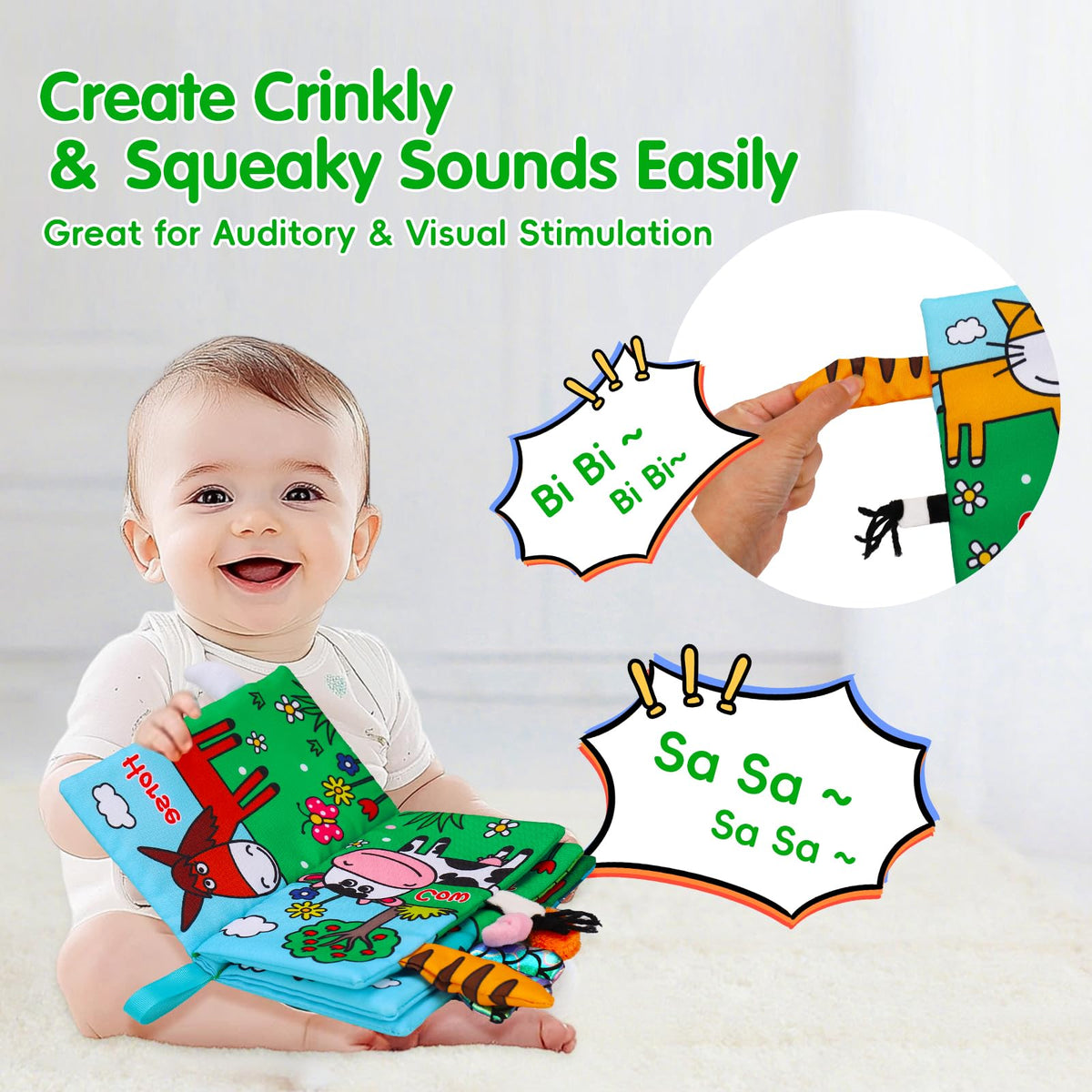 Thremhoo 2-Pack High-Contrast Crinkle Baby Books | 0-6 Months Sensory Toys