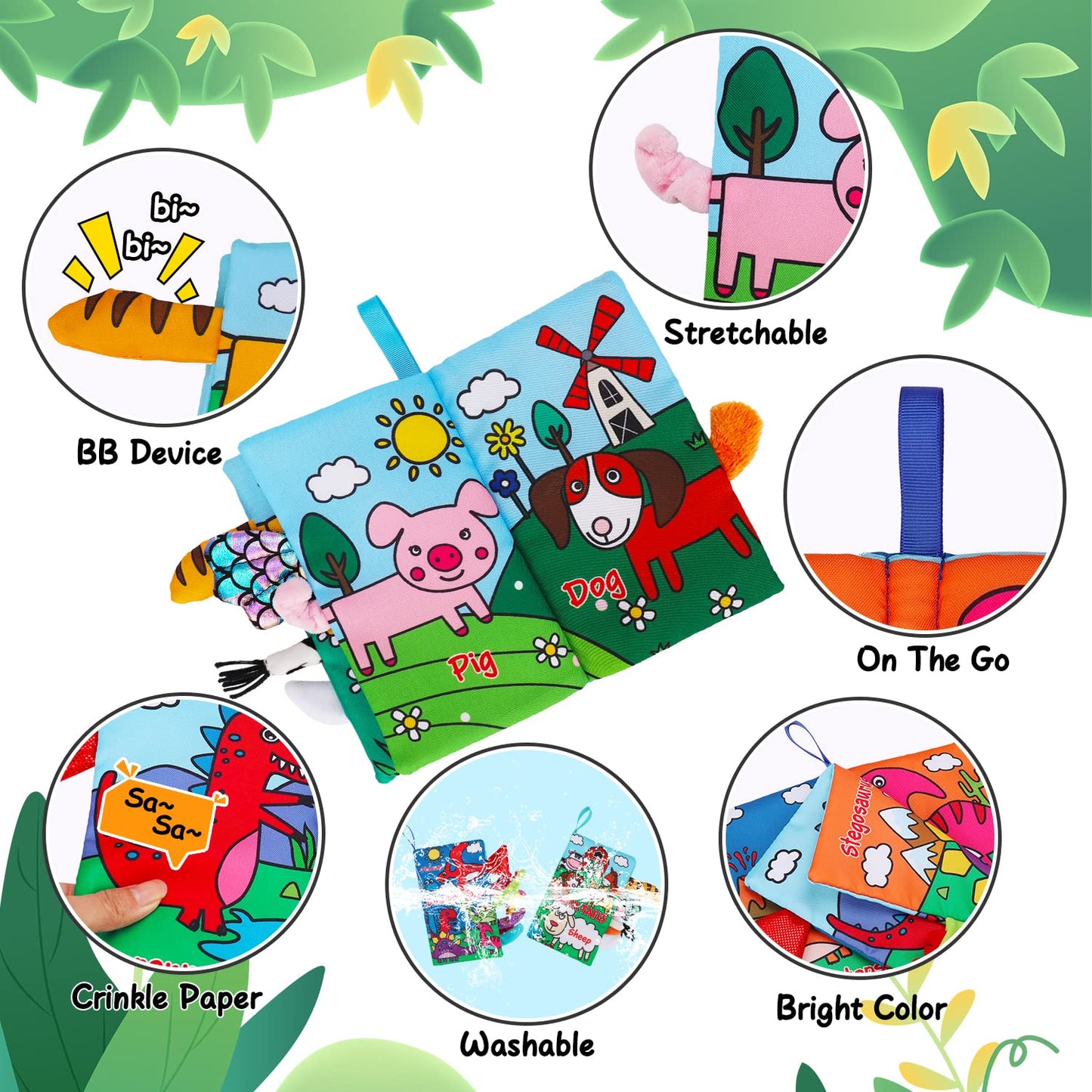Thremhoo 2-Pack High-Contrast Crinkle Baby Books | 0-6 Months Sensory Toys