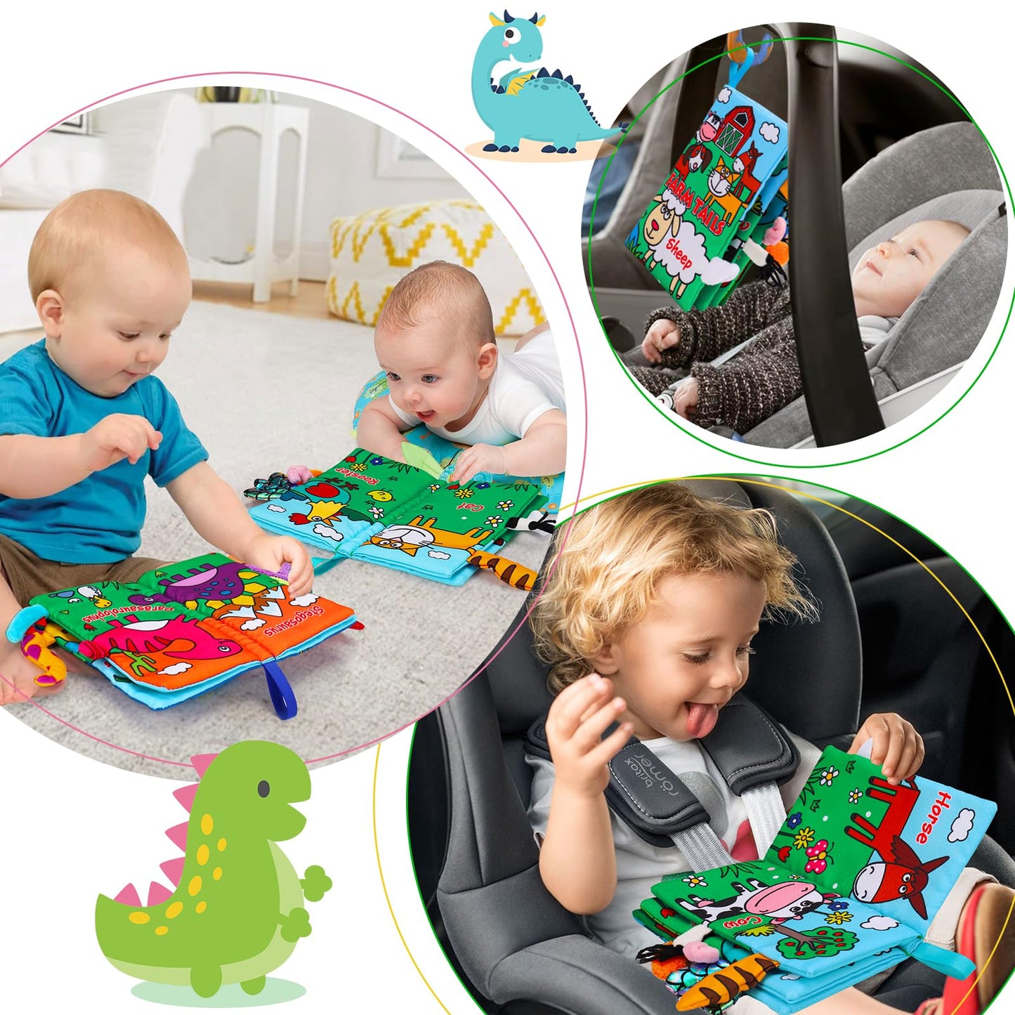 Thremhoo 2-Pack High-Contrast Crinkle Baby Books | 0-6 Months Sensory Toys