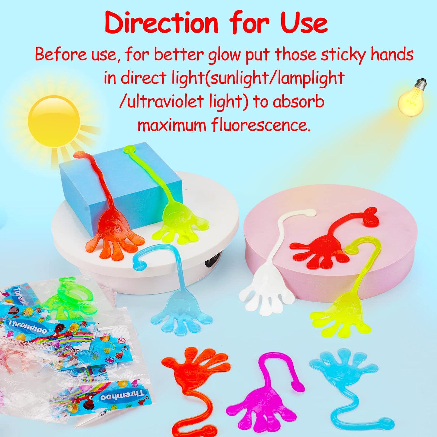 Thremhoo 40-Pcs Glow-in-the-Dark Sticky Hands – Party Favors & Piñata Fillers