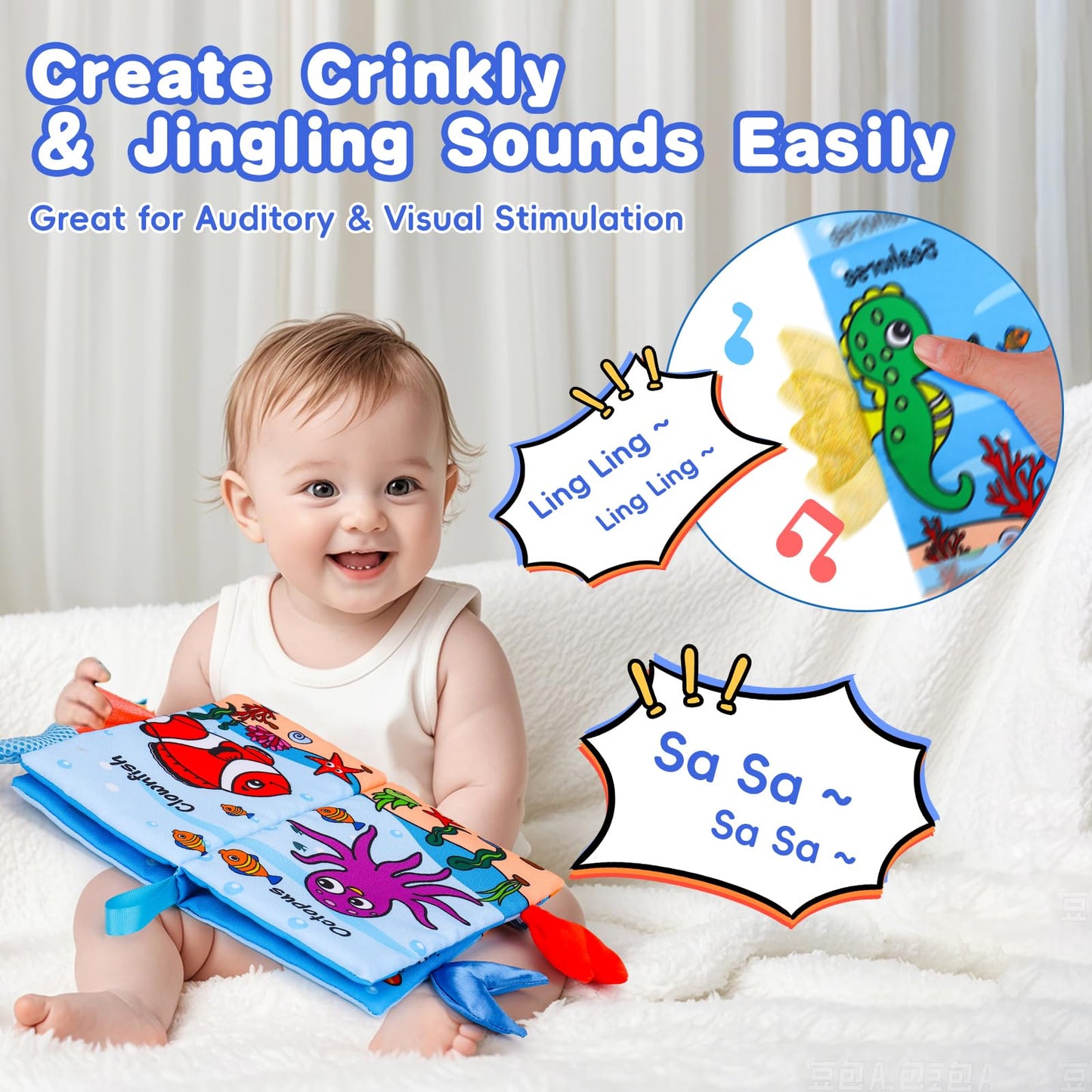 Thremhoo 2-Pack Baby Books 0-6 Months – Sensory Crinkle & Tummy Time Toys