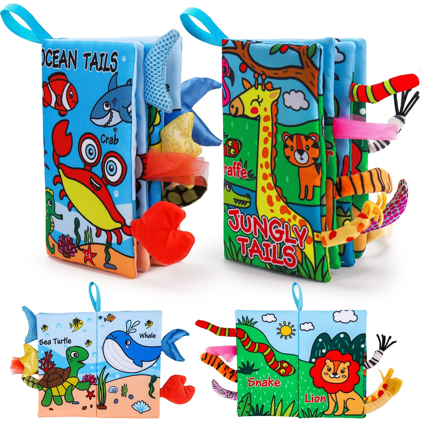 Thremhoo 2-Pack Baby Books 0-6 Months – Sensory Crinkle & Tummy Time Toys