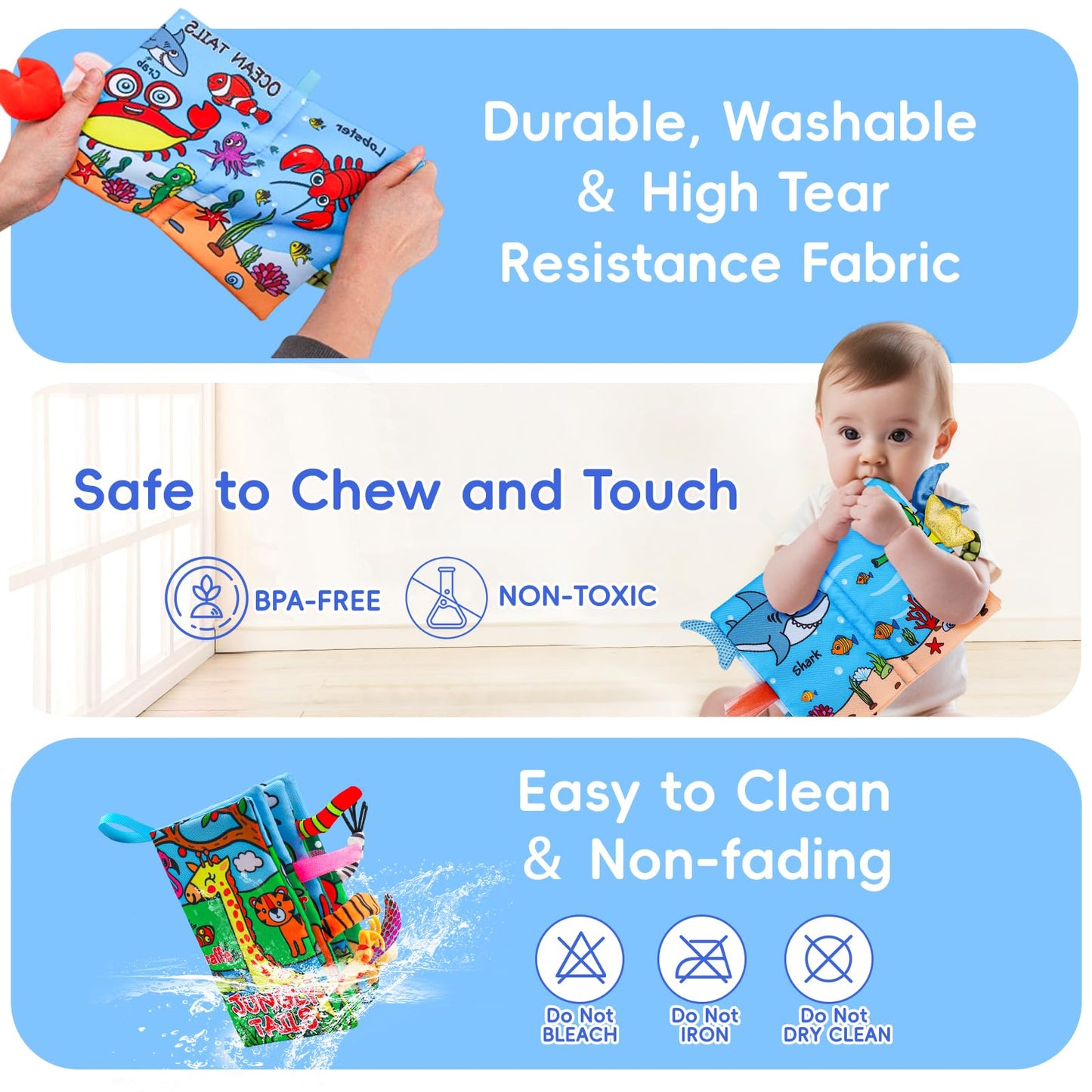 Thremhoo 2-Pack Baby Books 0-6 Months – Sensory Crinkle & Tummy Time Toys