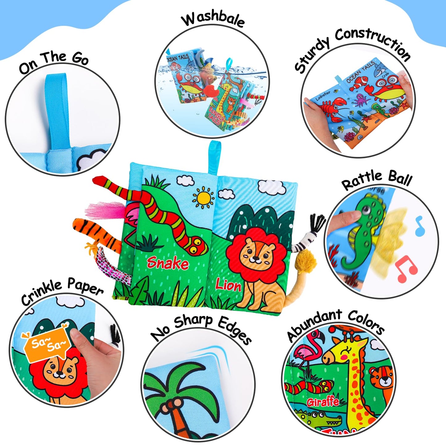 Thremhoo 2-Pack Baby Books 0-6 Months – Sensory Crinkle & Tummy Time Toys