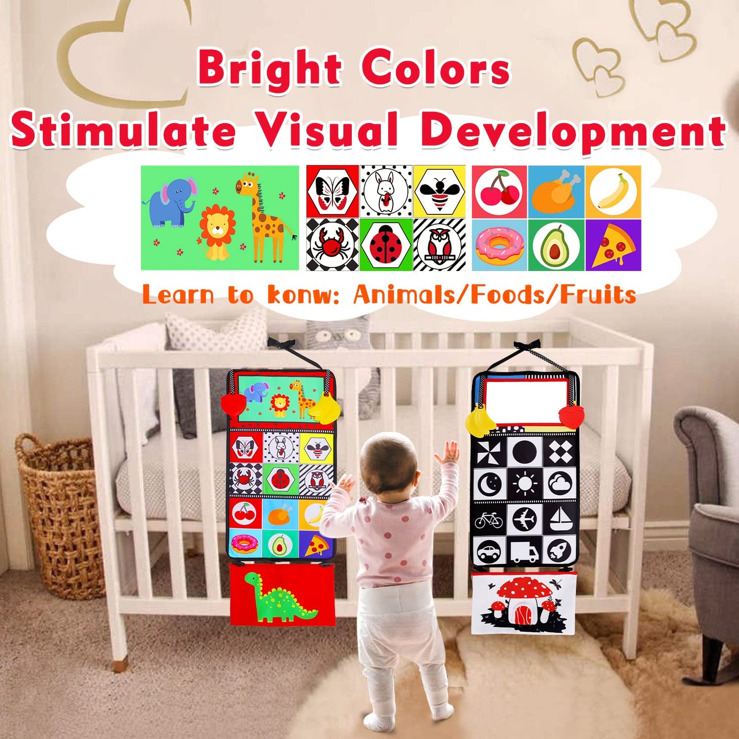 Thremhoo Tummy Time Baby Mirror & Crinkle Book — High-Contrast Sensory Toy for 0-6 Months