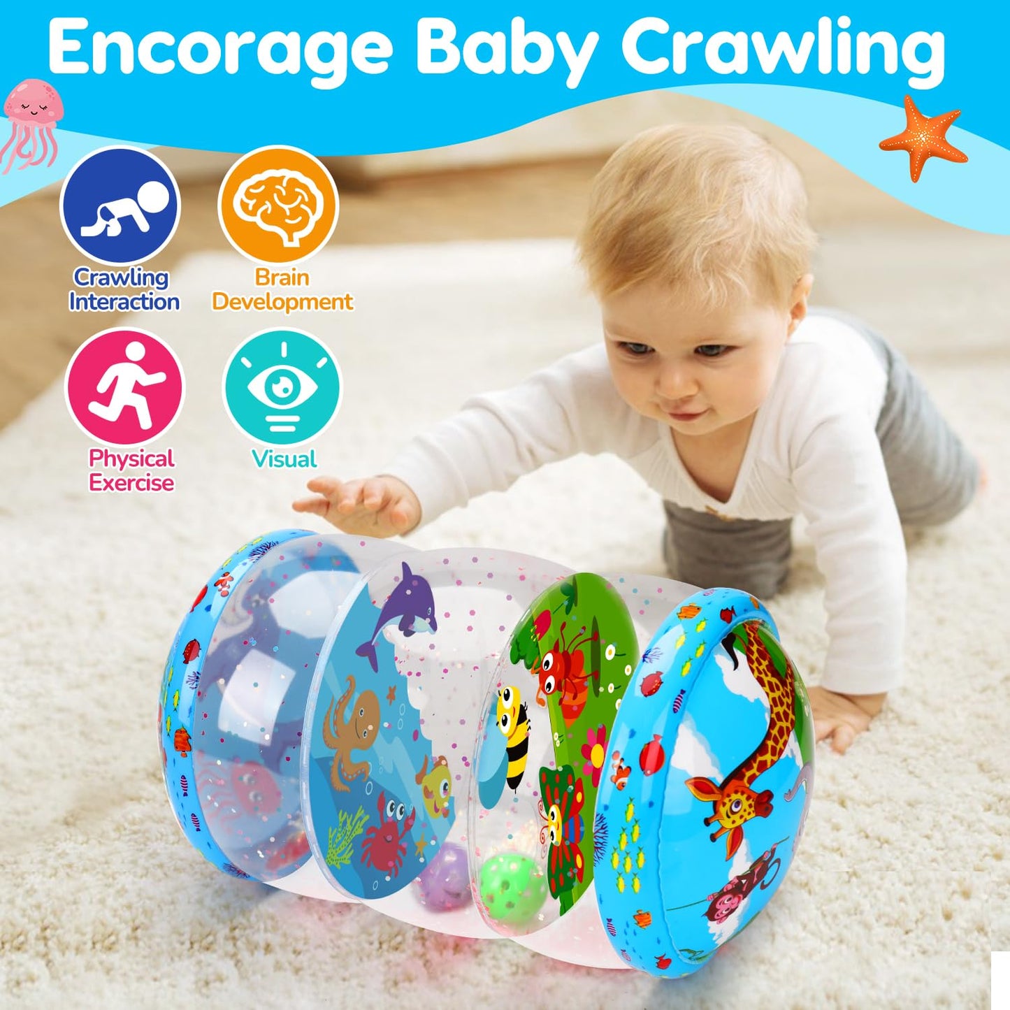 Thremhoo Crawling & Walking Baby Toy | Glowing Jumbo Inflatable Roller for 6-18 Months