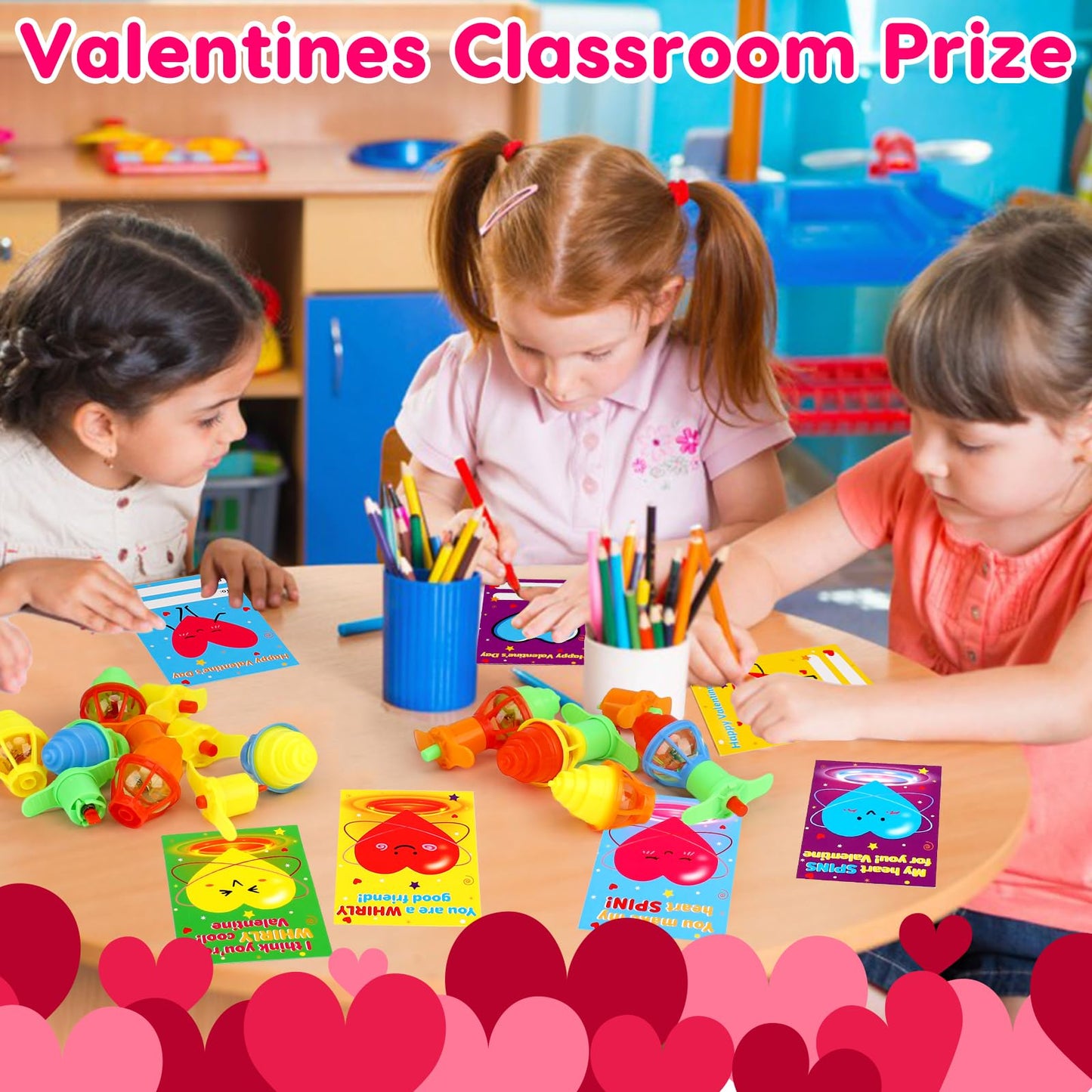 Thremhoo 25Pcs Light Up Spinning Tops – Fun Valentines Day Gifts for Kids & Classroom Favors