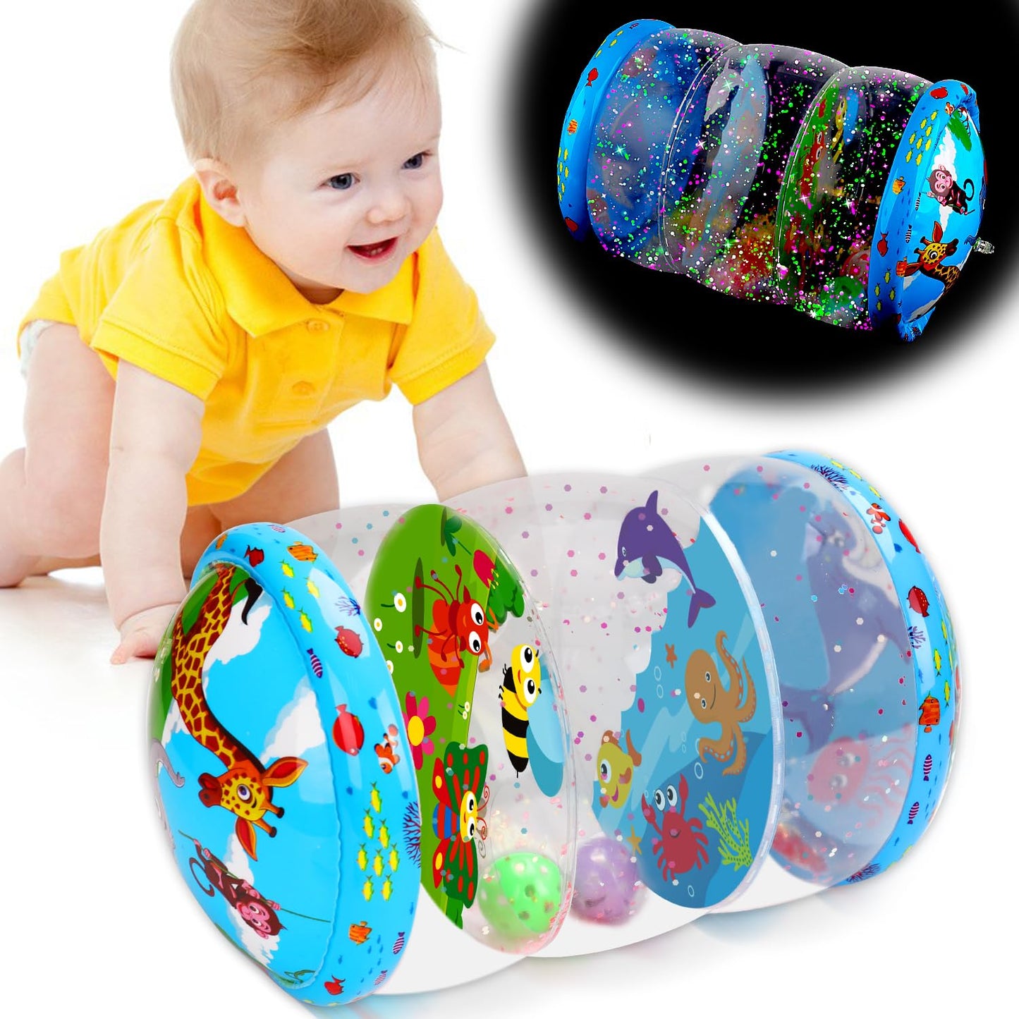 Thremhoo Crawling & Walking Baby Toy | Glowing Jumbo Inflatable Roller for 6-18 Months