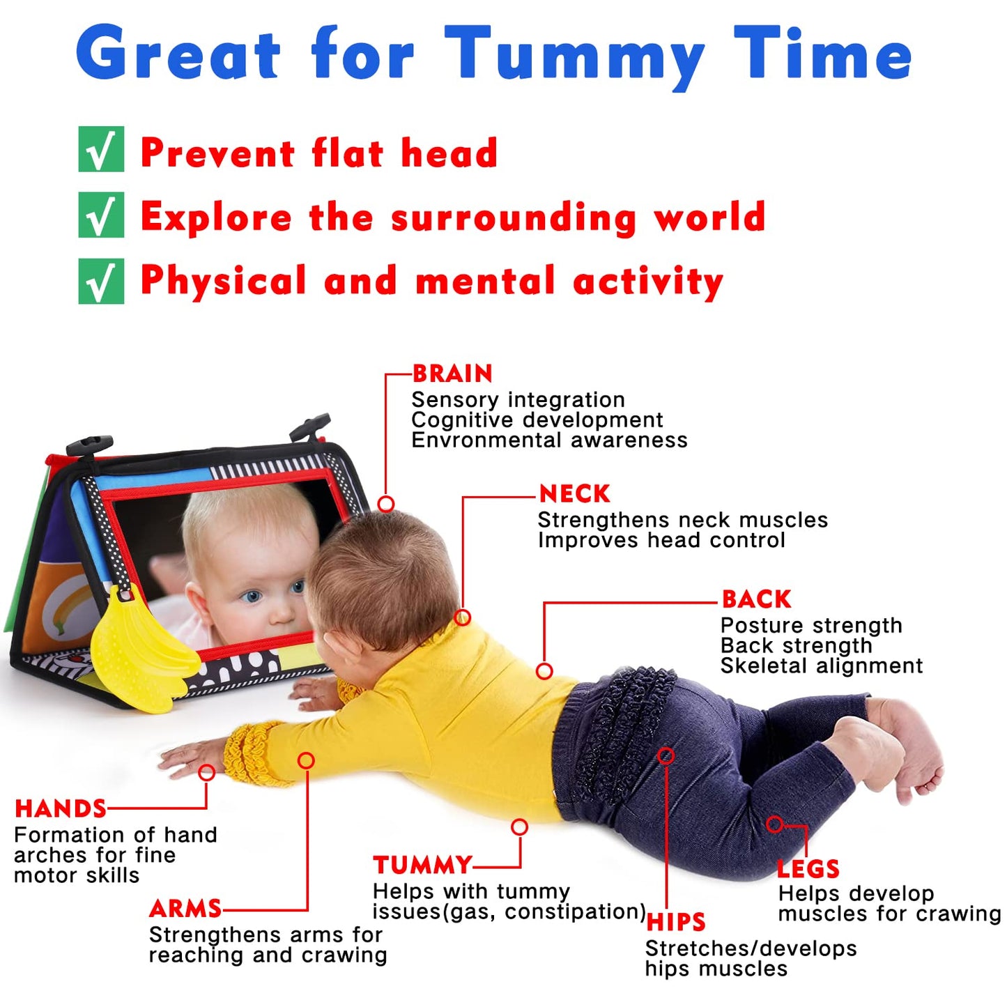 Thremhoo Tummy Time Baby Mirror & Crinkle Book — High-Contrast Sensory Toy for 0-6 Months