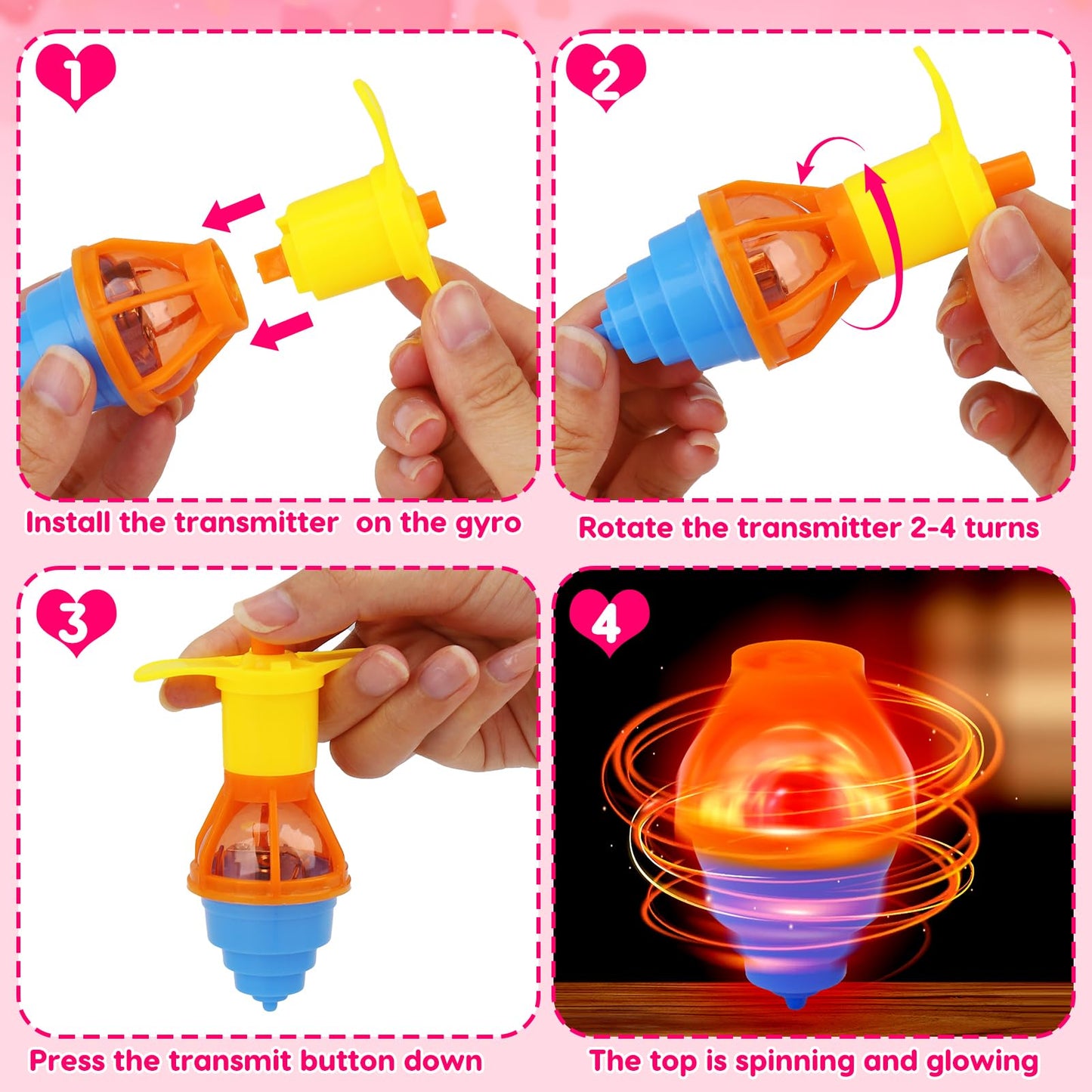 Thremhoo 25Pcs Light Up Spinning Tops – Fun Valentines Day Gifts for Kids & Classroom Favors