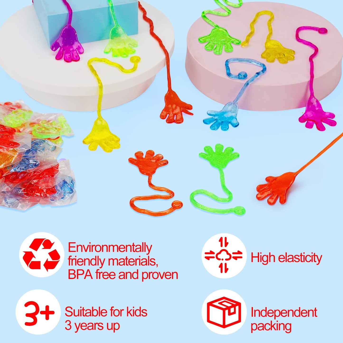 Thremhoo 40Pcs Glitter Sticky Hand Party Favors – Bulk Kids Toys & Classroom Prizes