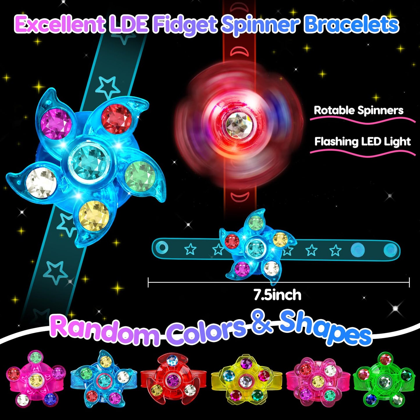 Thremhoo 24-Pcs Light-Up Fidget Spinning Bracelets – Valentines Day Gifts for Kids