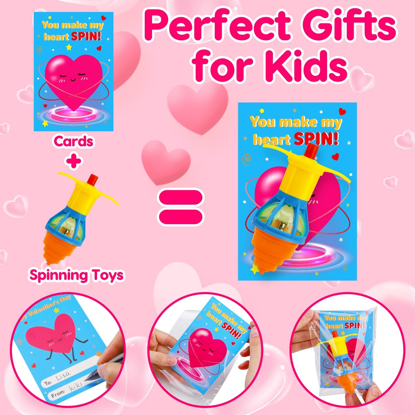 Thremhoo 25Pcs Light Up Spinning Tops – Fun Valentines Day Gifts for Kids & Classroom Favors