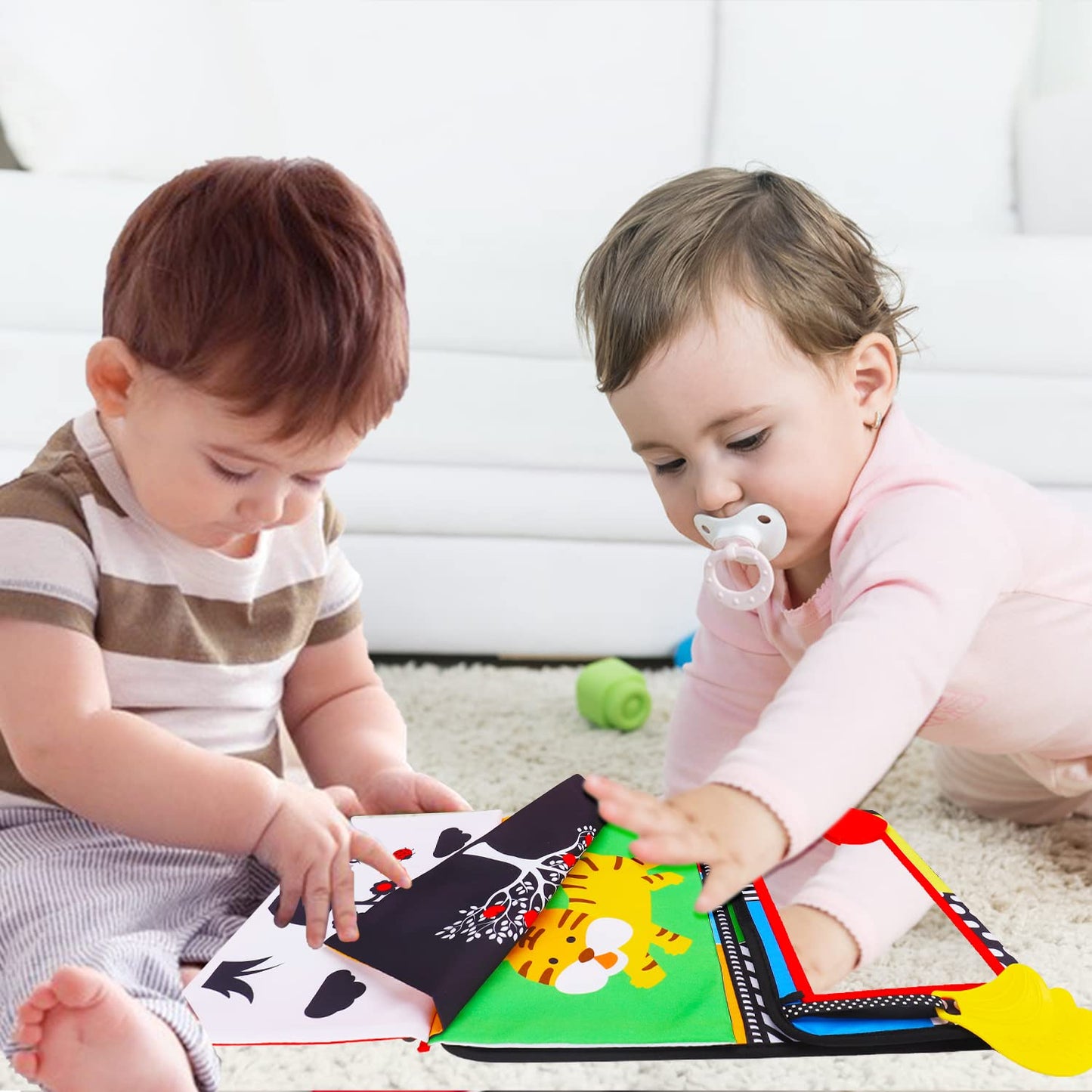 Thremhoo Tummy Time Baby Mirror & Crinkle Book — High-Contrast Sensory Toy for 0-6 Months