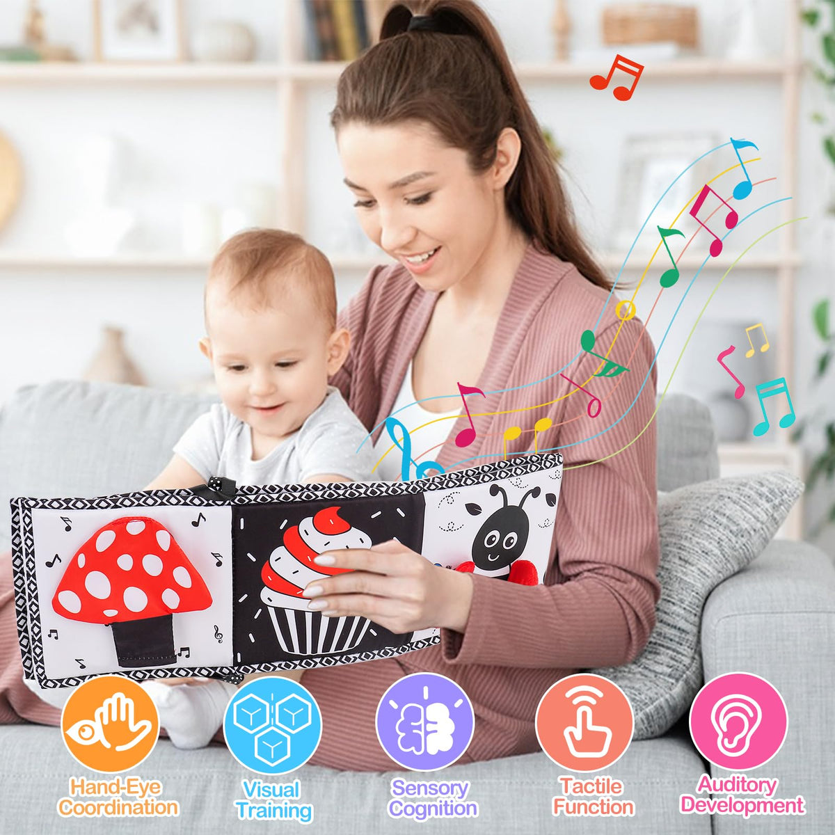 Thremhoo High-Contrast Baby Soft Book | 0-6 Months Tummy Time & Sensory Toy