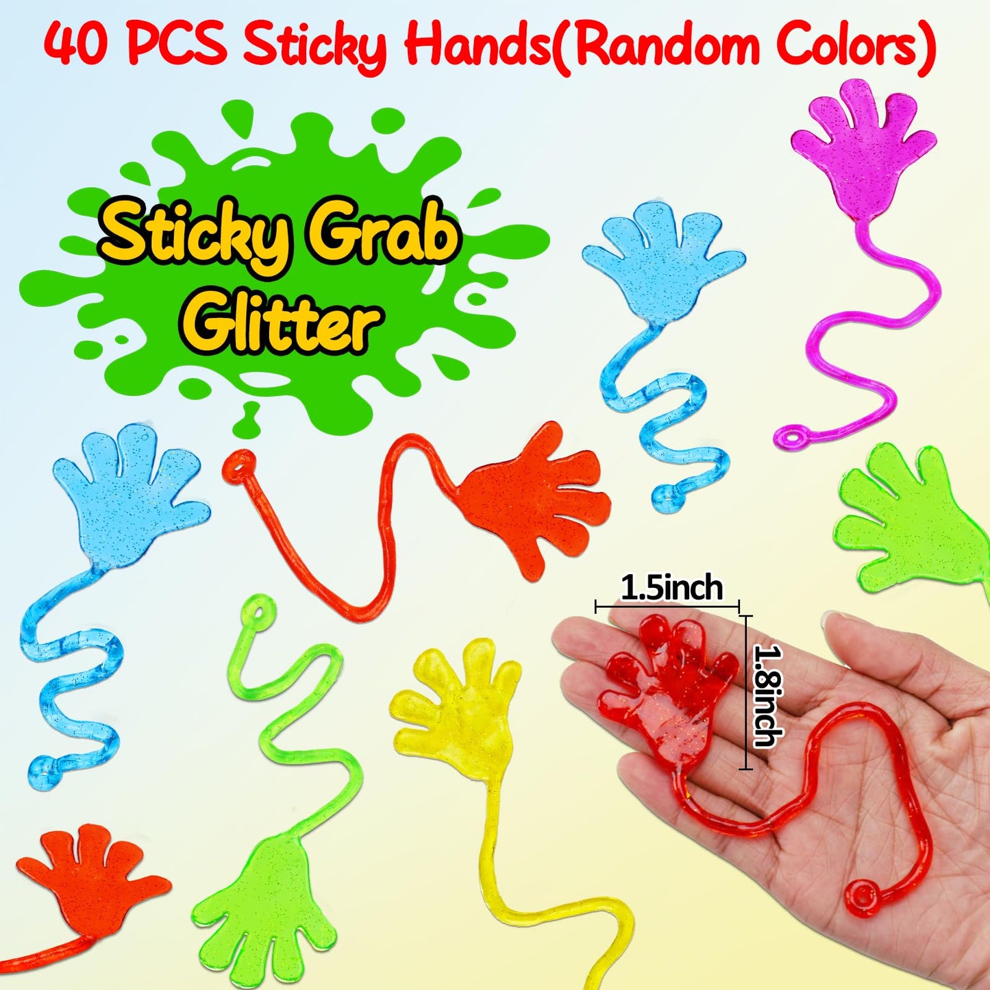 Thremhoo 40Pcs Glitter Sticky Hand Party Favors – Bulk Kids Toys & Classroom Prizes