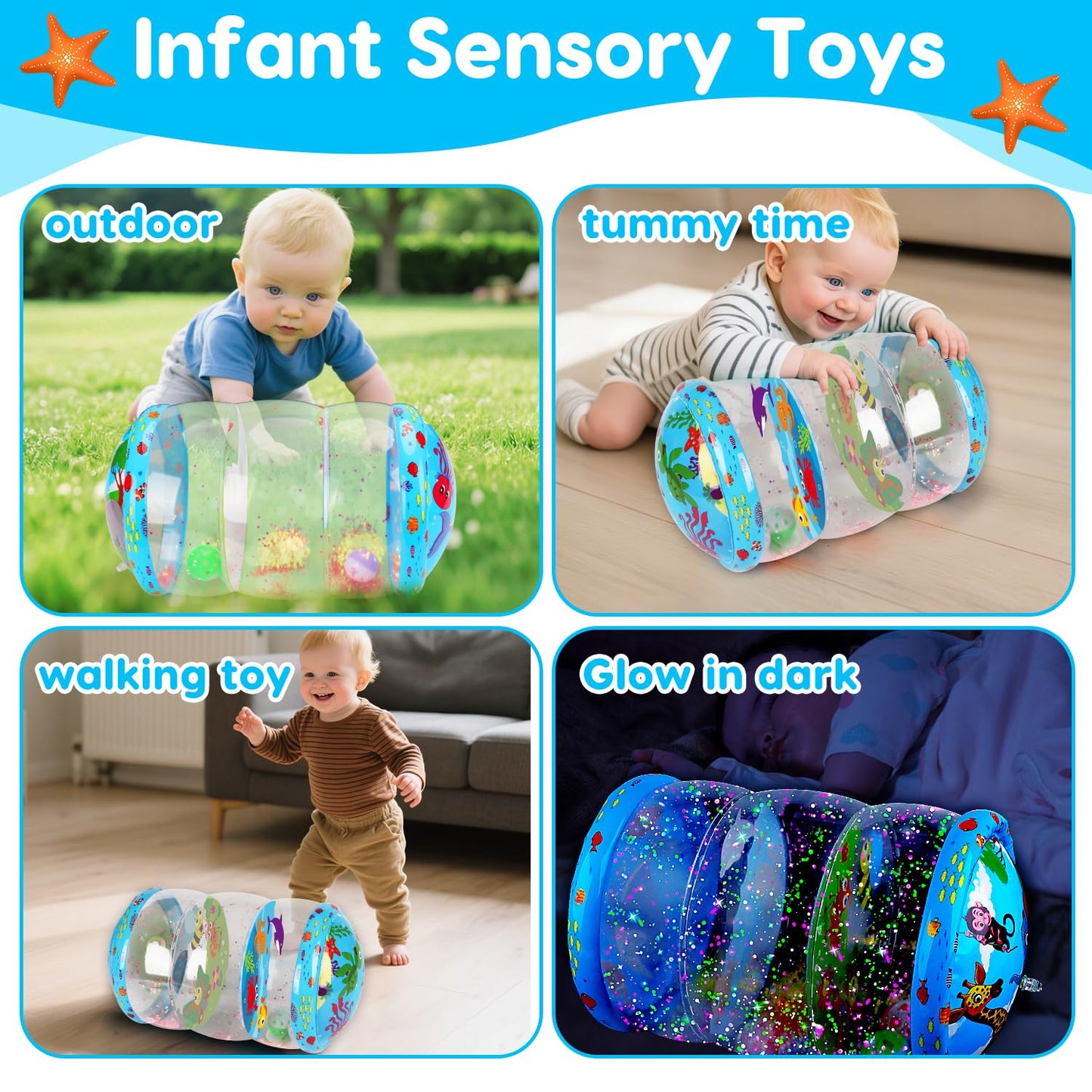 Thremhoo Crawling & Walking Baby Toy | Glowing Jumbo Inflatable Roller for 6-18 Months