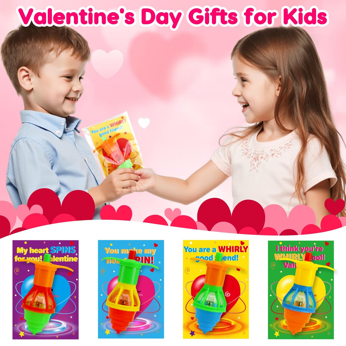 Thremhoo 25Pcs Light Up Spinning Tops – Fun Valentines Day Gifts for Kids & Classroom Favors