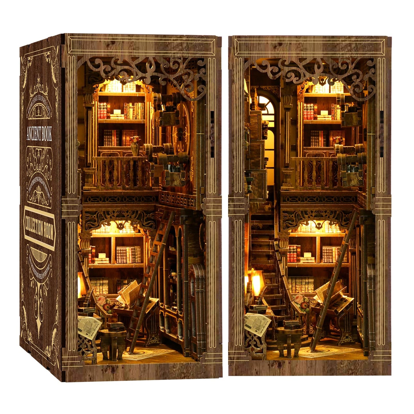 THRIVINGIVAN Book Nook Kit for Adults – 3D Wooden Puzzle with Sensor LED Light for Bookshelf Decor