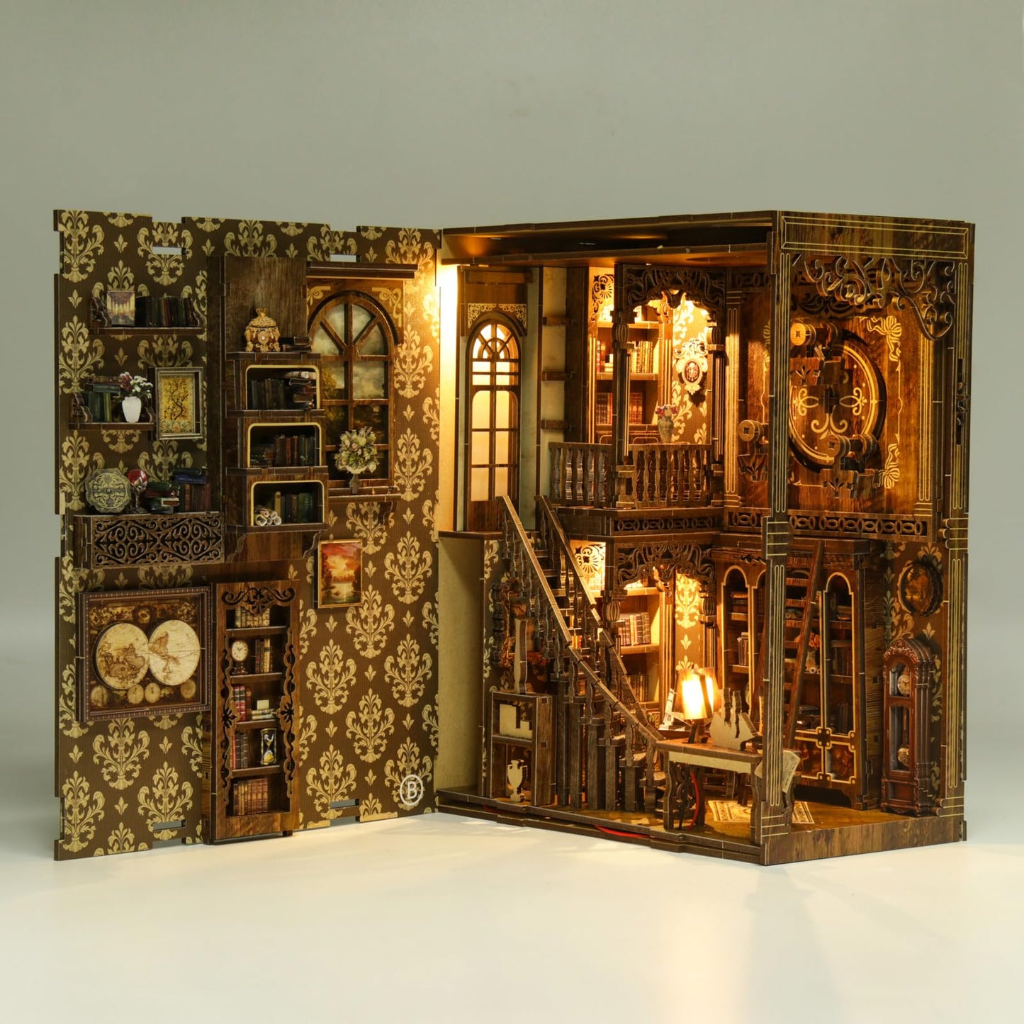 THRIVINGIVAN Book Nook Kit for Adults – 3D Wooden Puzzle with Sensor LED Light for Bookshelf Decor