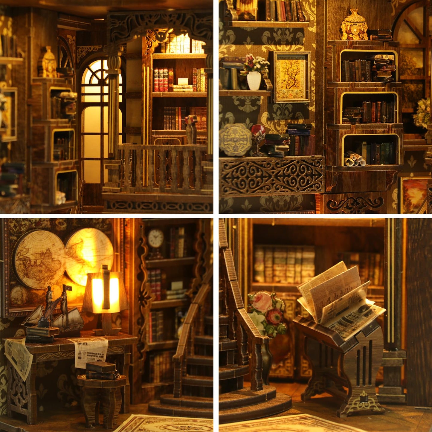 THRIVINGIVAN Book Nook Kit for Adults – 3D Wooden Puzzle with Sensor LED Light for Bookshelf Decor