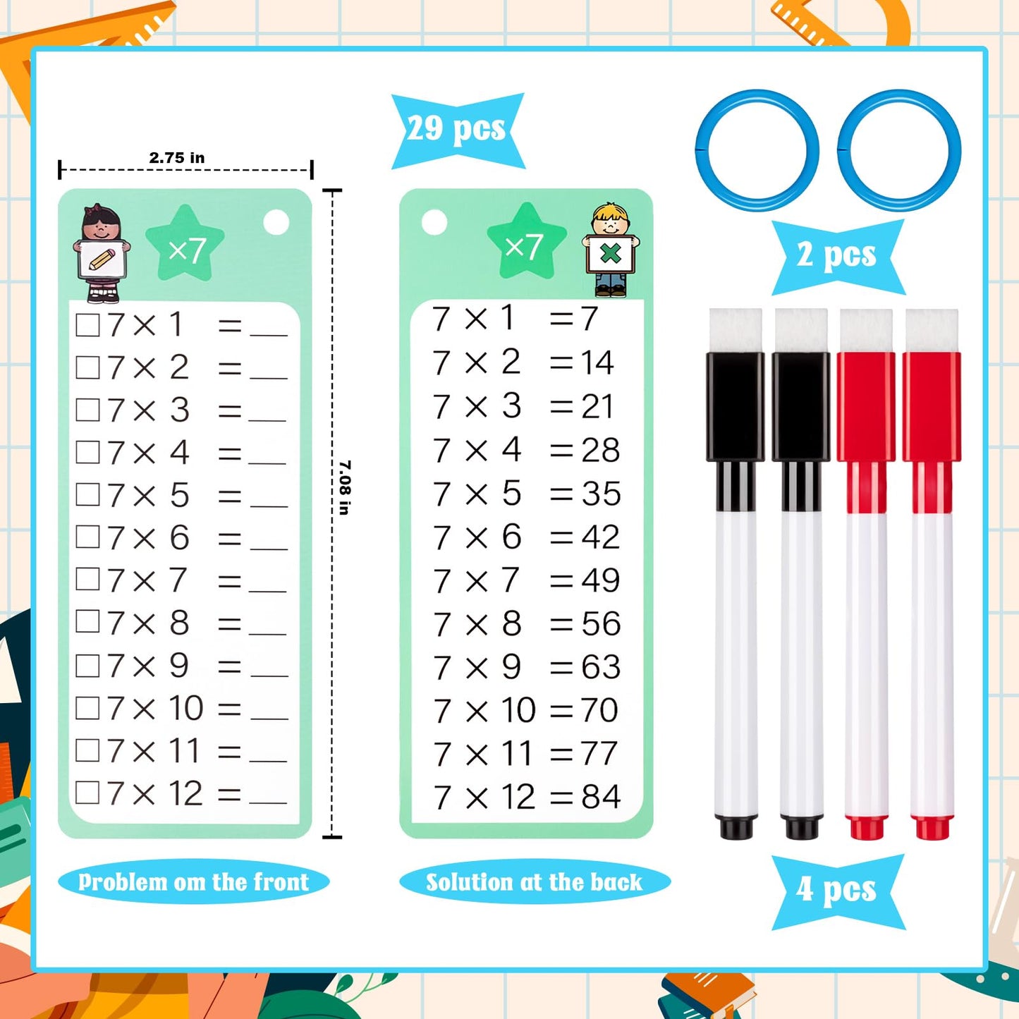 THSLSFX 29Pcs Multiplication & Division Flash Cards with Dry Erase Pens – Time Table for 1st-3rd Grade