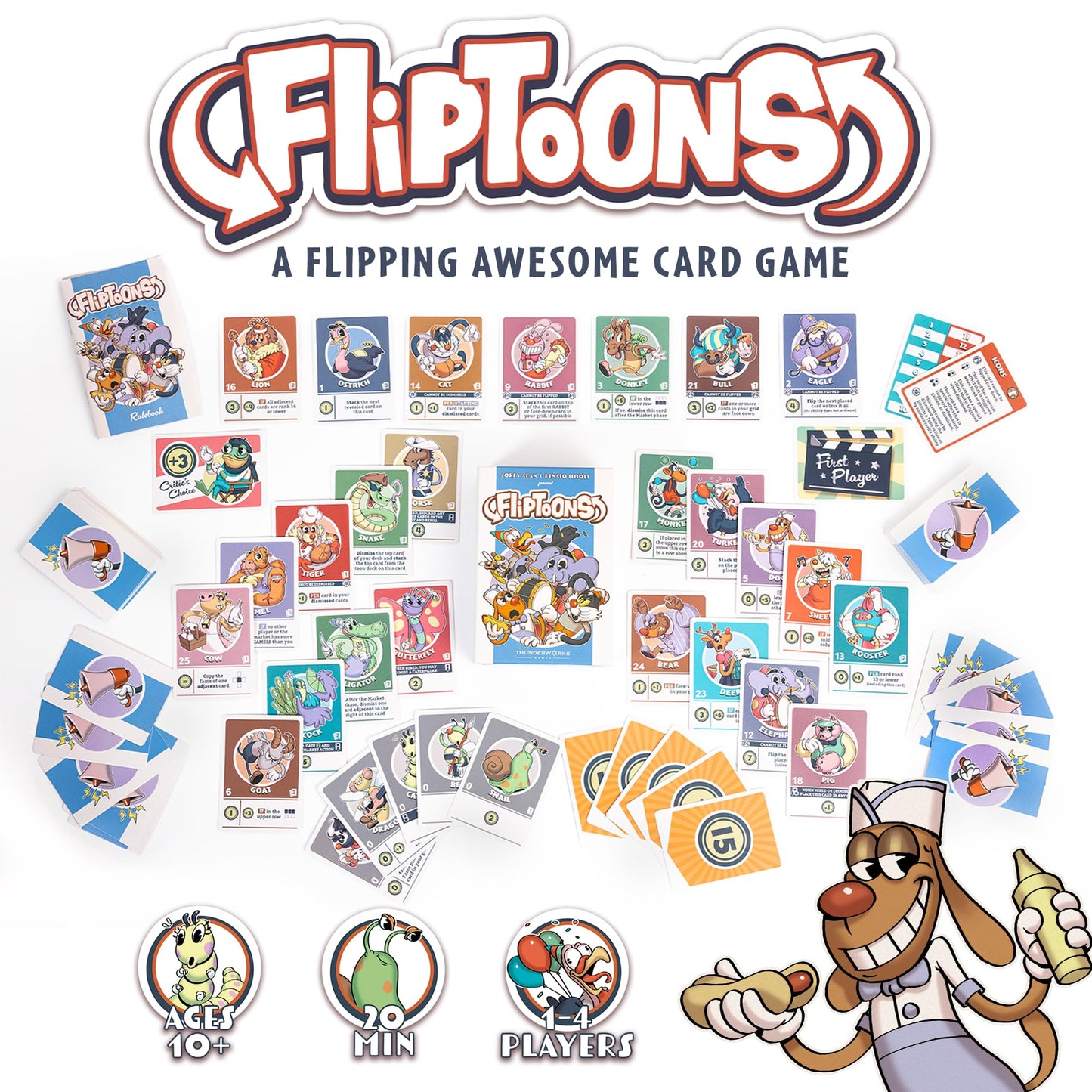 Thunderworks Games: FlipToons — Animated Deck-Building Card Game for 1-4 Players | Portable Family Fun
