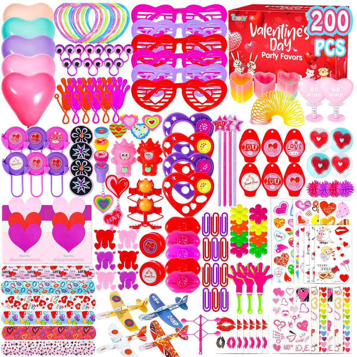 Thuodo 200pcs Valentines Party Favors Toys Assortment – Classroom Prizes & Gifts for Kids