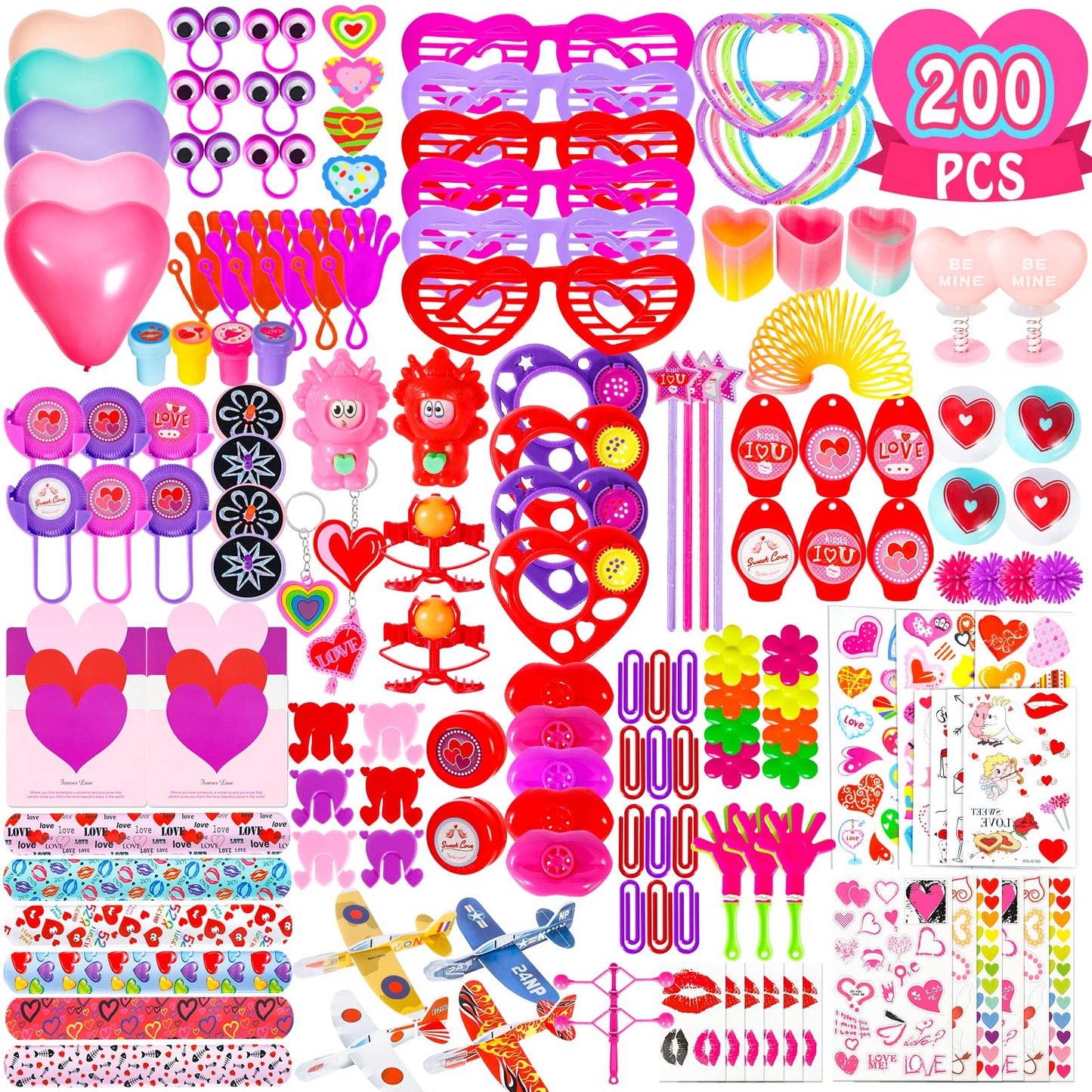 Thuodo 200pcs Valentines Party Favors Toys Assortment – Classroom Prizes & Gifts for Kids