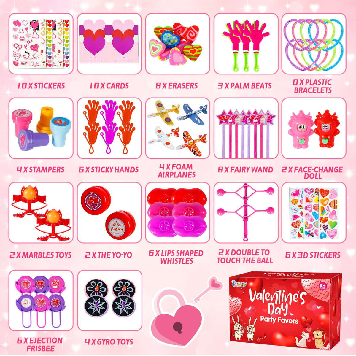 Thuodo 200pcs Valentines Party Favors Toys Assortment – Classroom Prizes & Gifts for Kids
