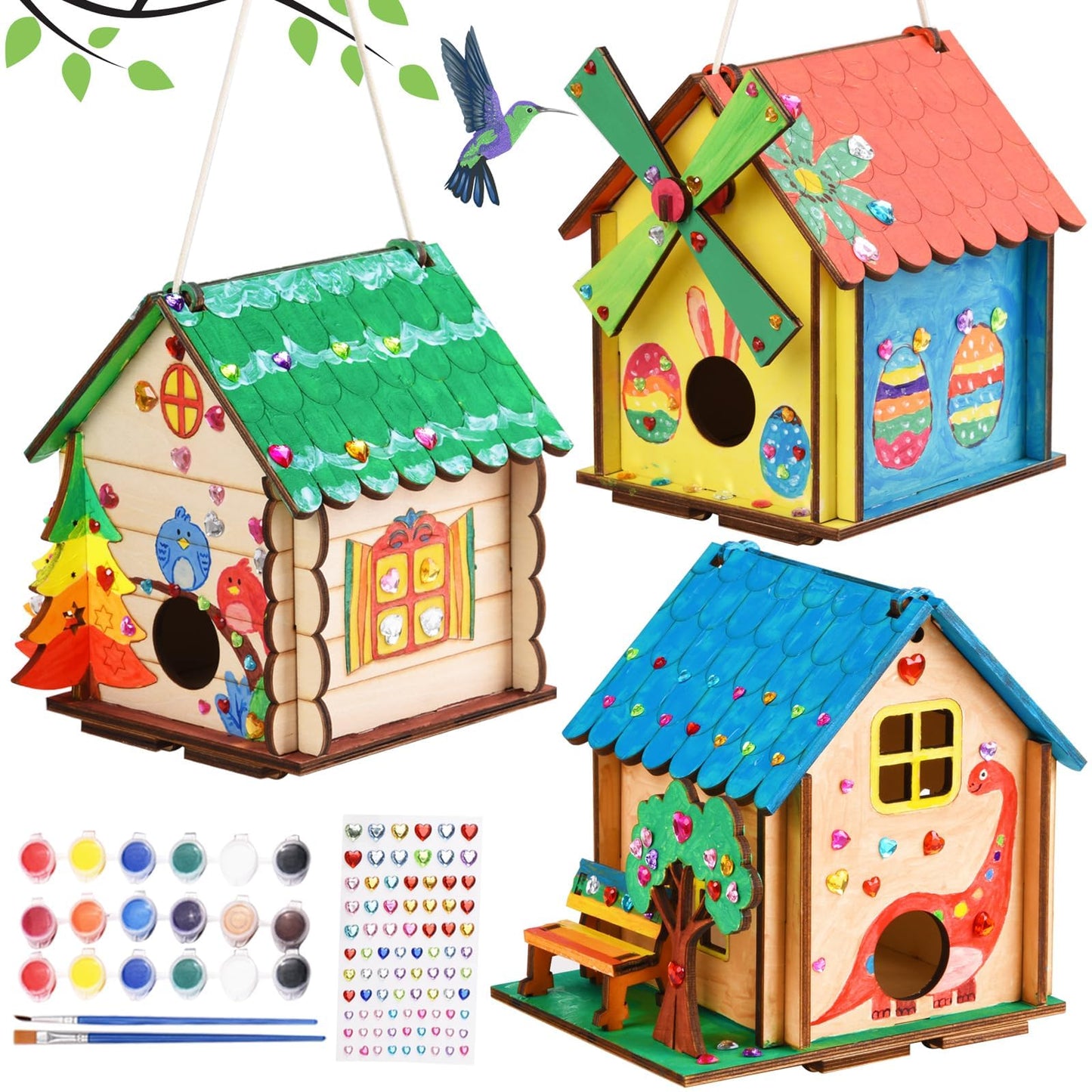 THWAS-LIGHT 3-Pack Bird House Craft Kit for Kids 8-12 | DIY Wooden Arts & Crafts