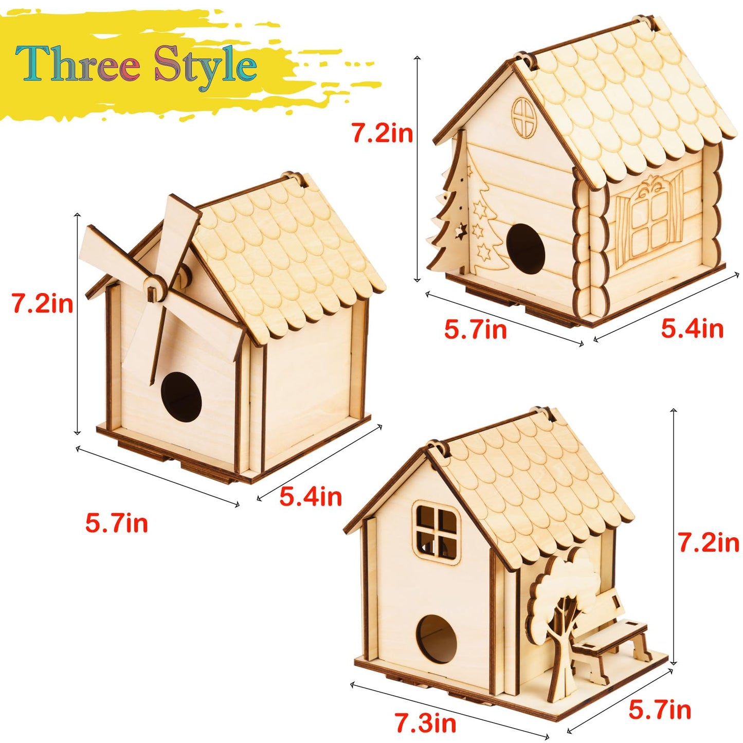 THWAS-LIGHT 3-Pack Bird House Craft Kit for Kids 8-12 | DIY Wooden Arts & Crafts
